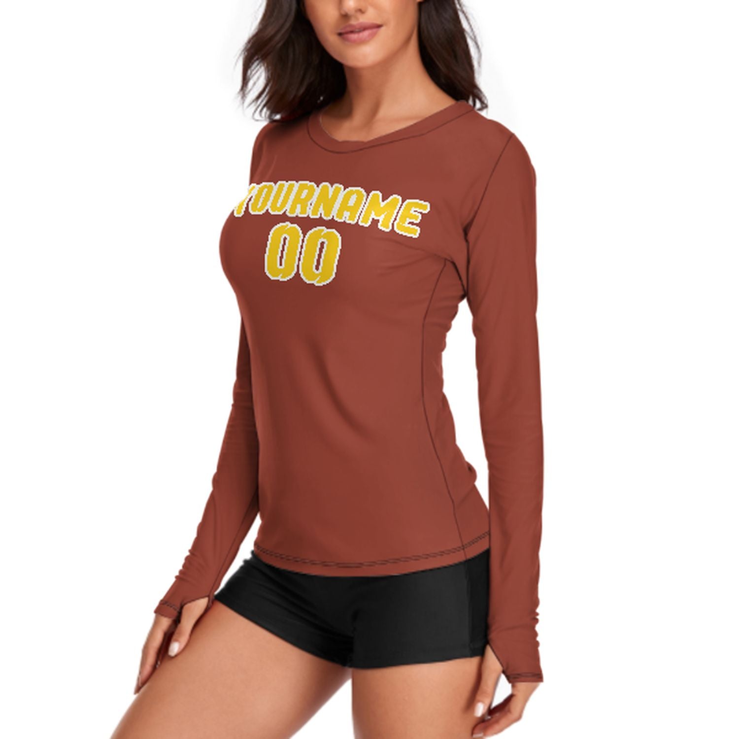 Maßgeschneidertes Korallenrot Gold Damen Langarmshirt