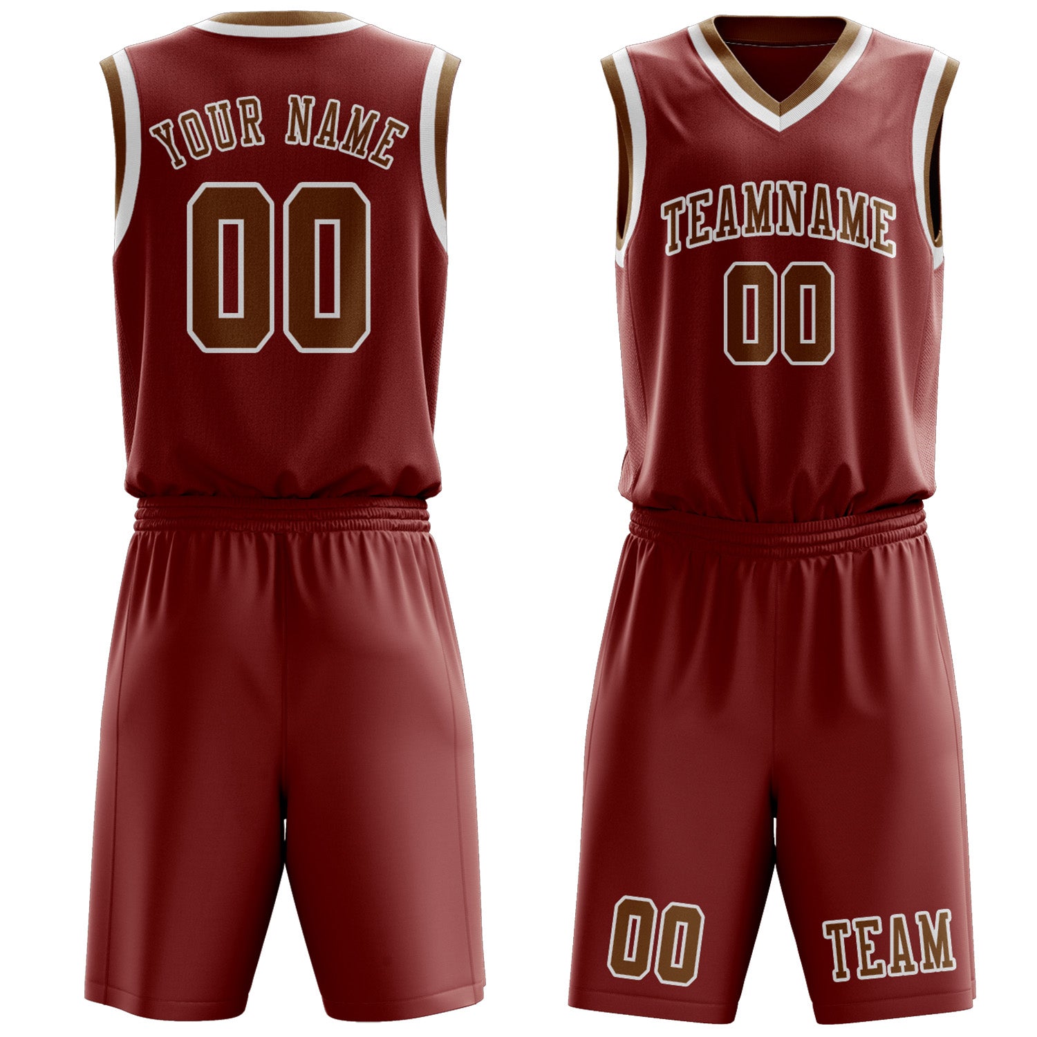 Benutzerdefiniertes Professionelles Korallenrot Khaki Basketballtrikot-Set