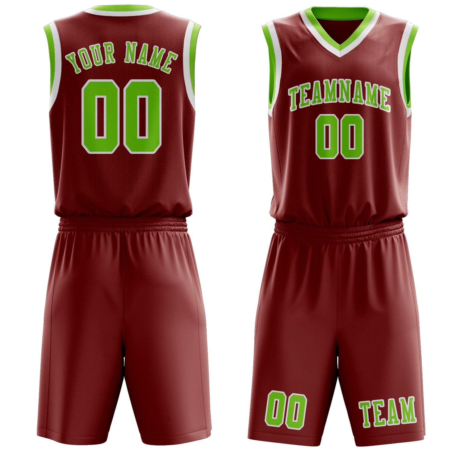 Benutzerdefiniertes Professionelles Korallenrot Smaragdgrün Basketballtrikot-Set