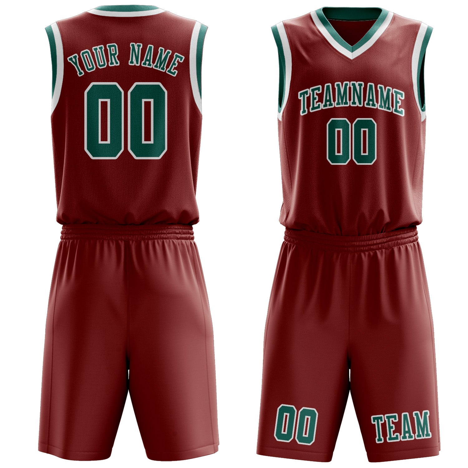 Benutzerdefiniertes Professionelles Korallenrot Blaugrün Basketballtrikot-Set