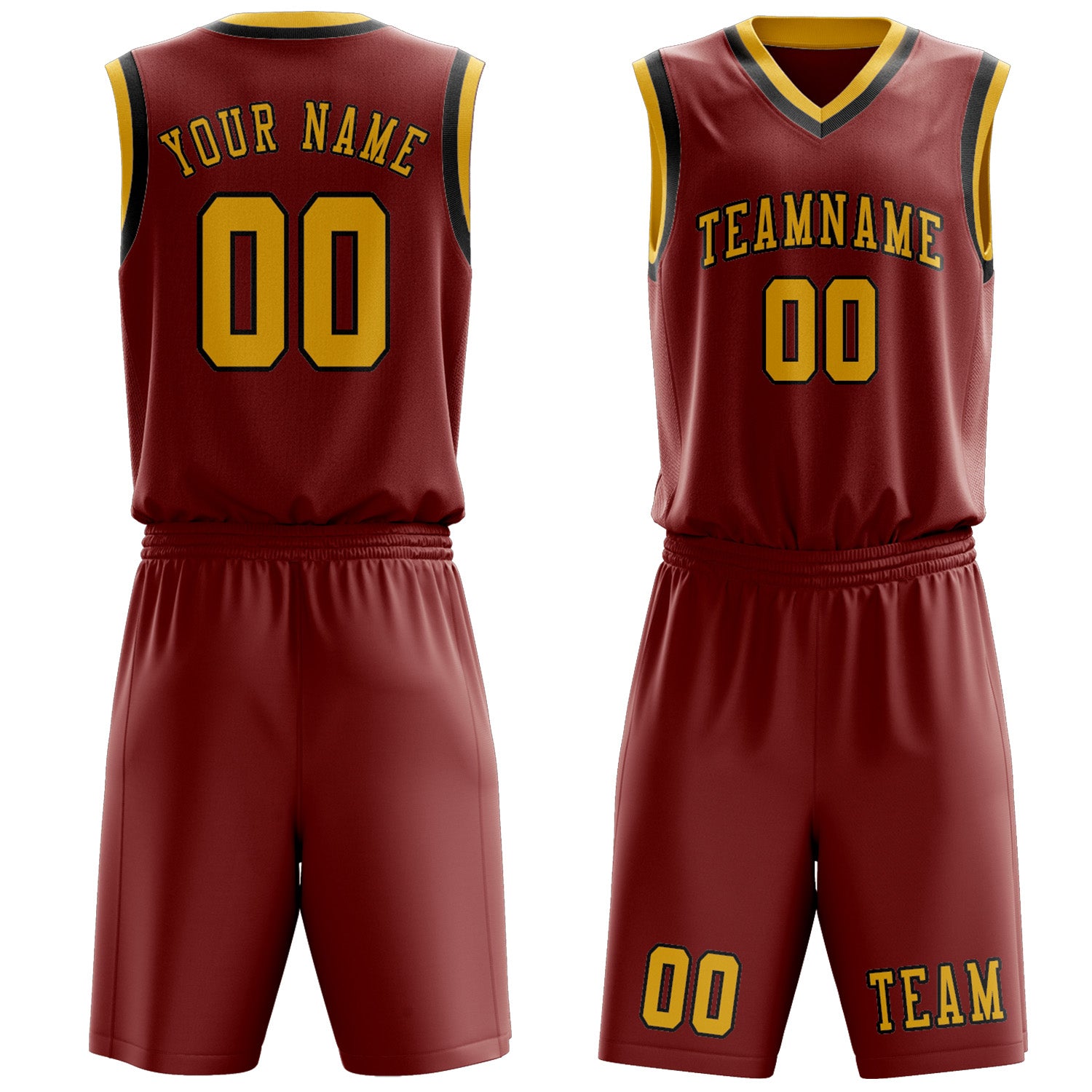 Benutzerdefiniertes Professionelles Korallenrot Gold Basketballtrikot-Set