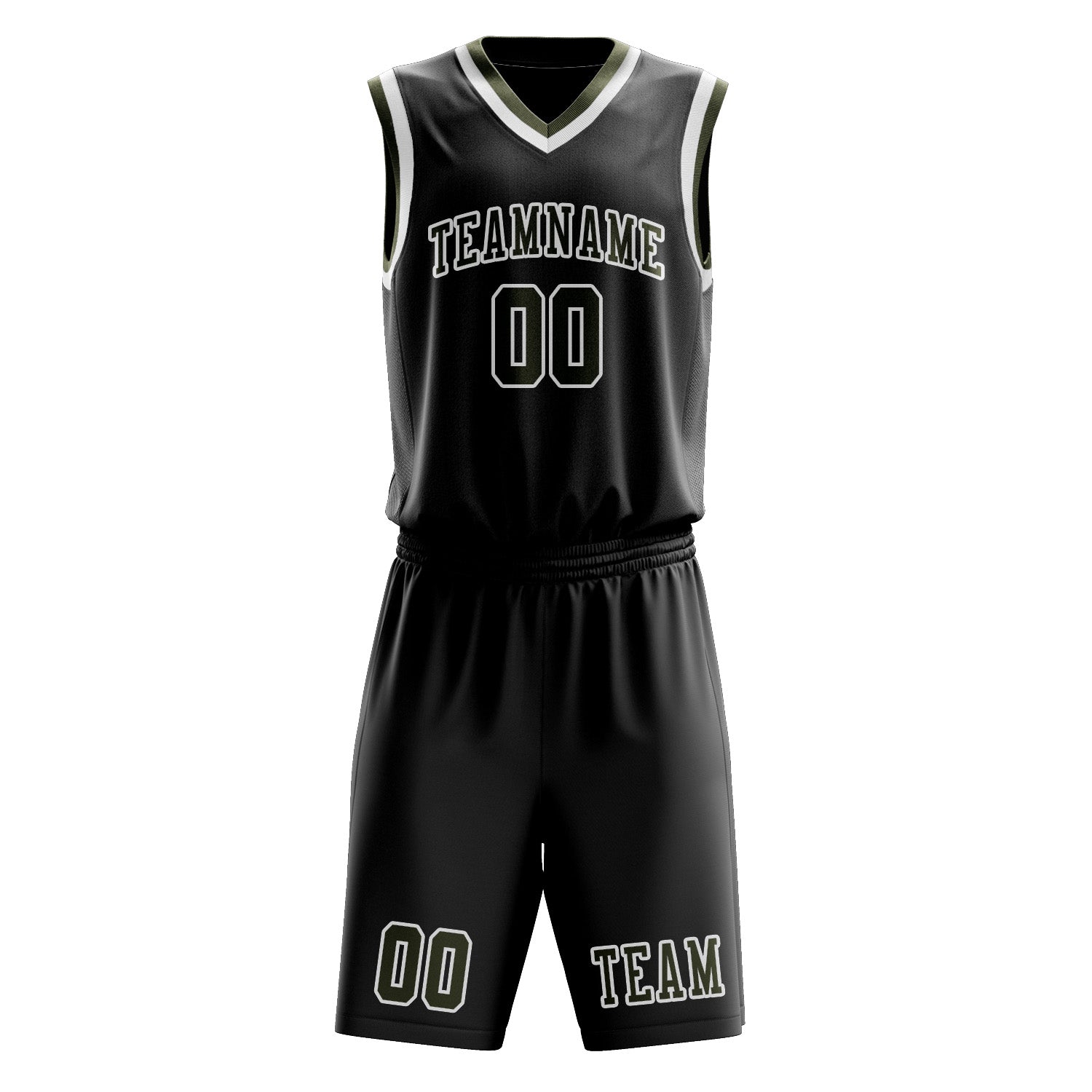 Benutzerdefiniertes Professionelles Schwarz Dunkles Oliv Basketballtrikot-Set