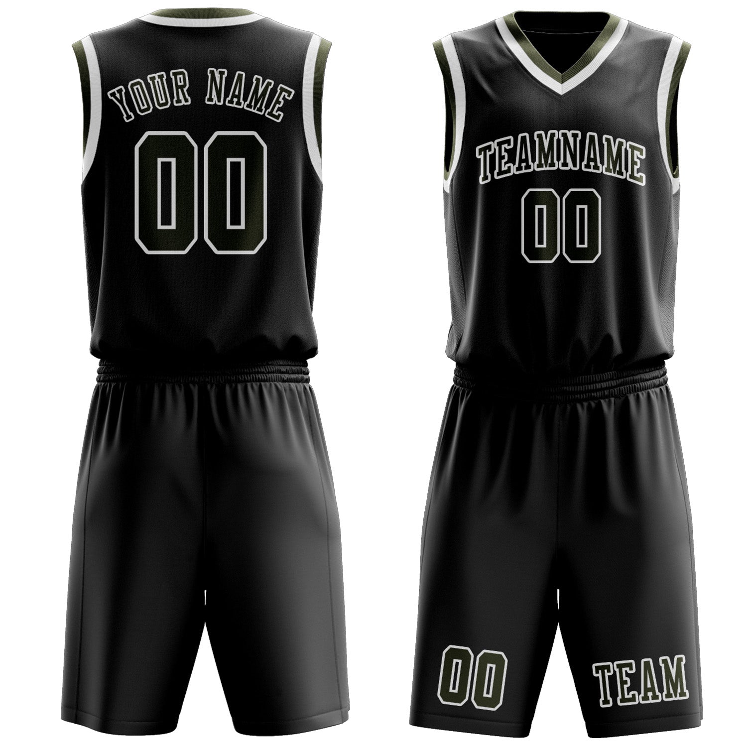Benutzerdefiniertes Professionelles Schwarz Dunkles Oliv Basketballtrikot-Set