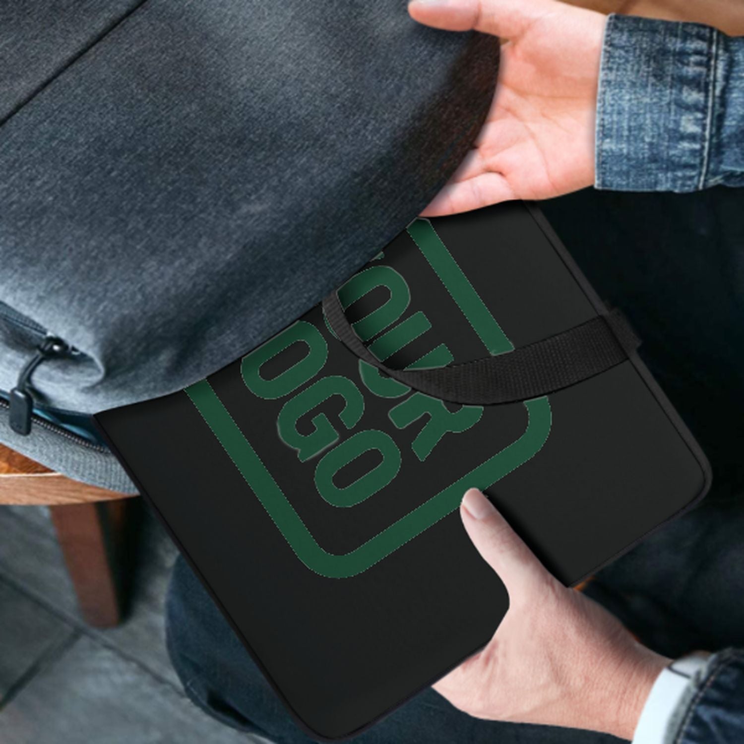 Borsa per laptop personalizzata nera e verde