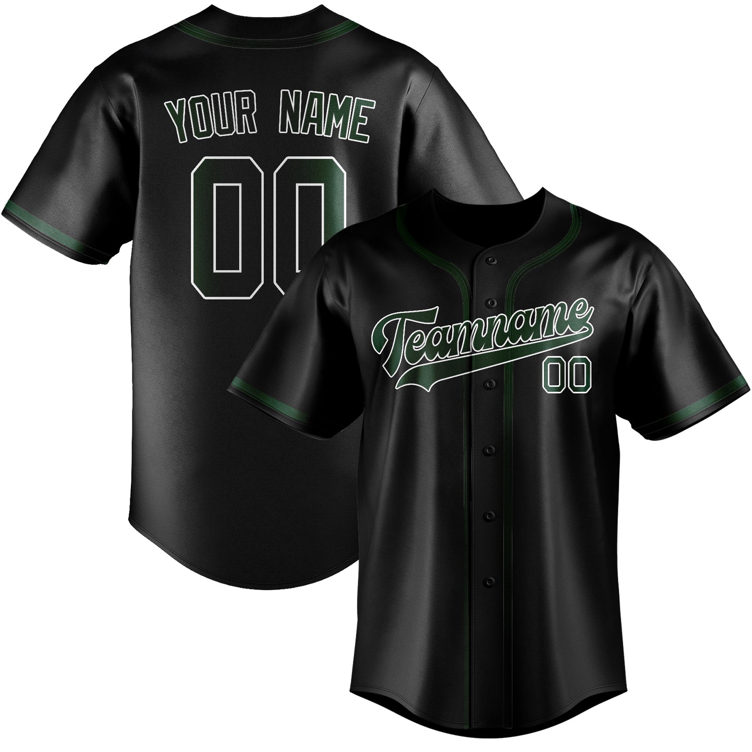 Benutzerdefiniertes Professionelles Schwarz Moosgrün Baseballtrikot