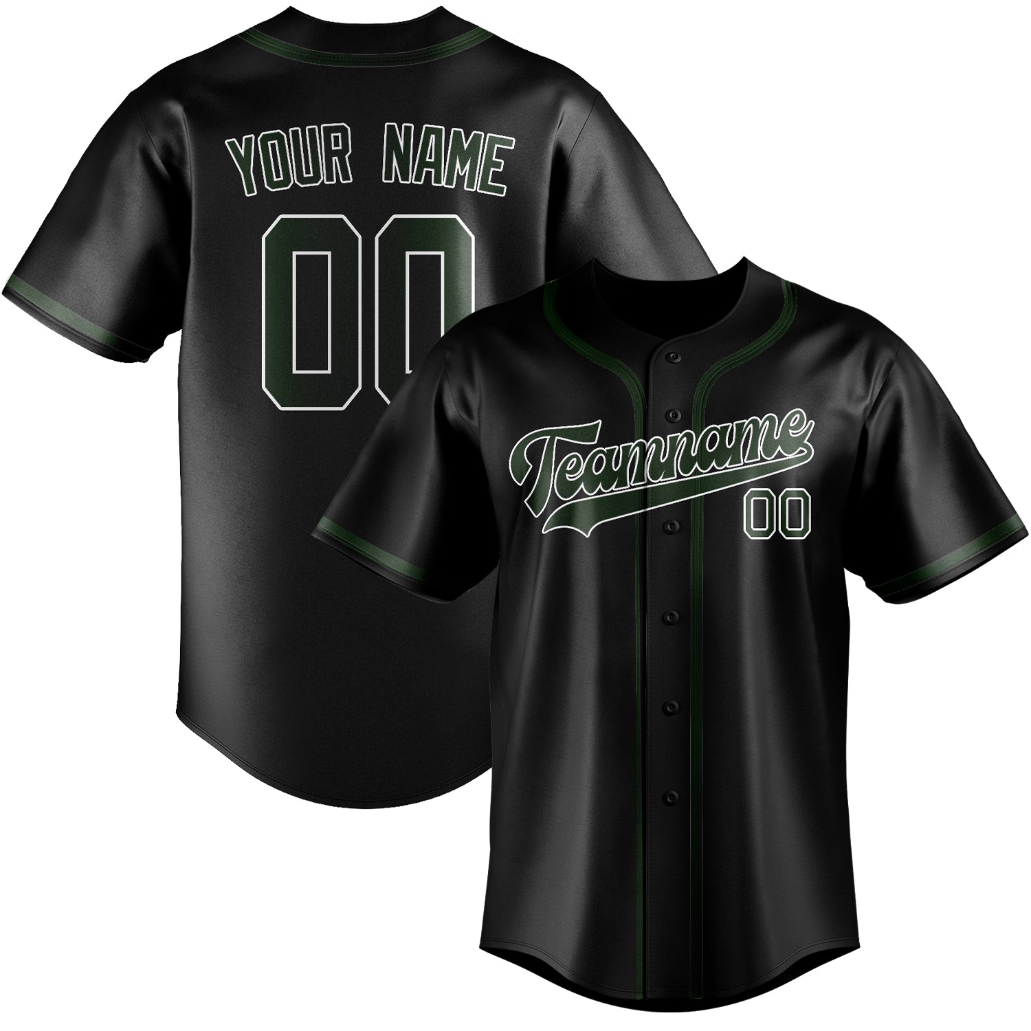 Benutzerdefiniertes Professionelles Schwarz Tannengrün Baseballtrikot