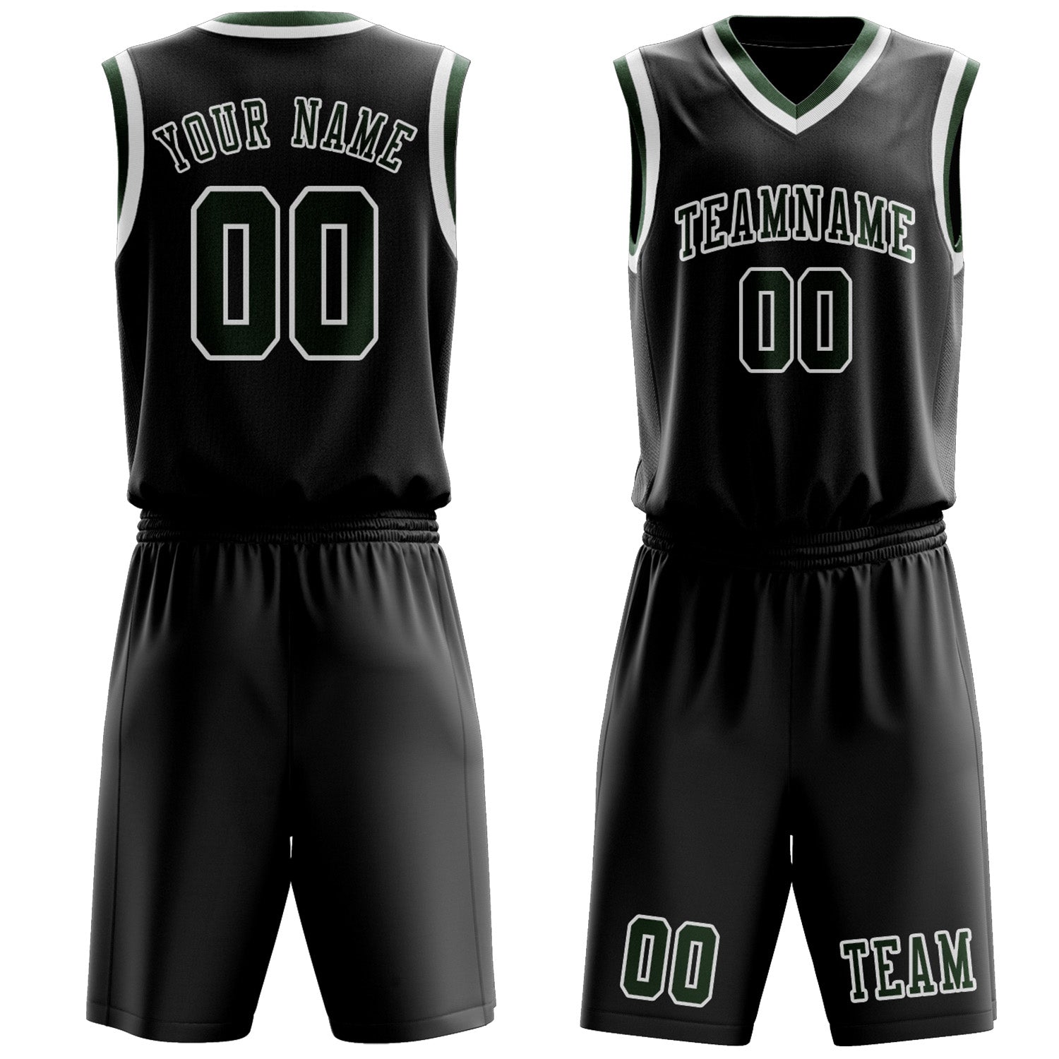 Benutzerdefiniertes Professionelles Schwarz Tannengrün Basketballtrikot-Set