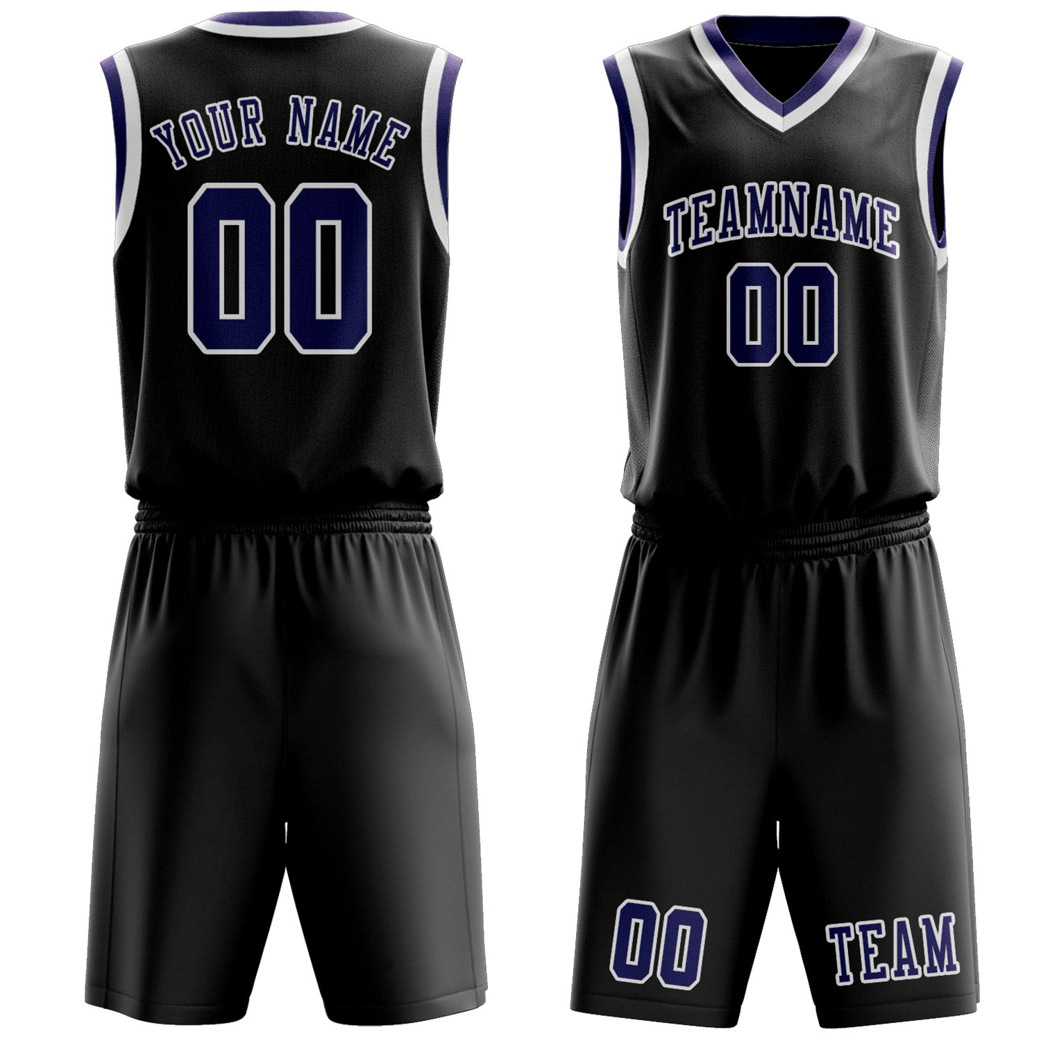 Benutzerdefiniertes Professionelles Schwarz Lila Basketballtrikot-Set