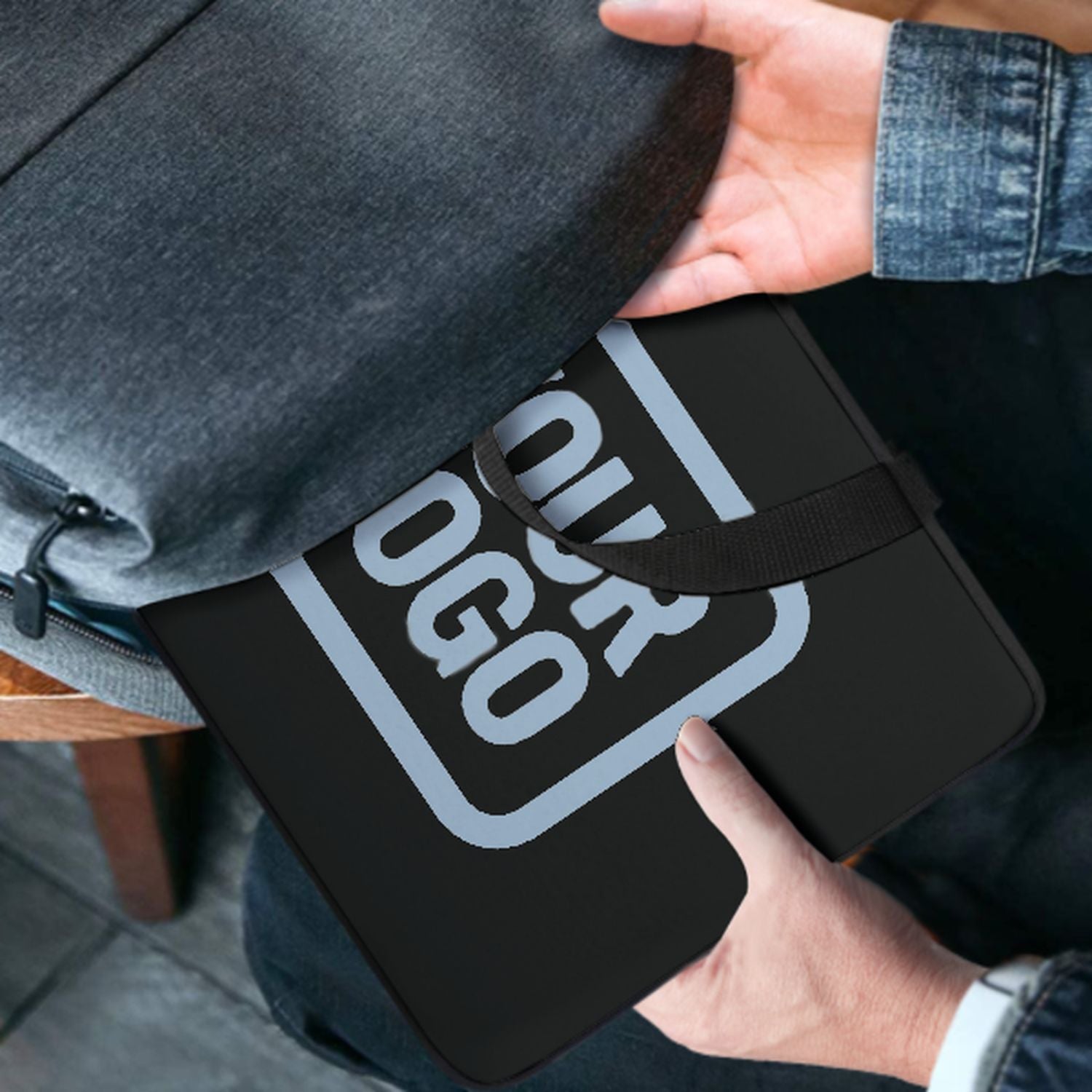 Borsa per laptop personalizzata nera e azzurra