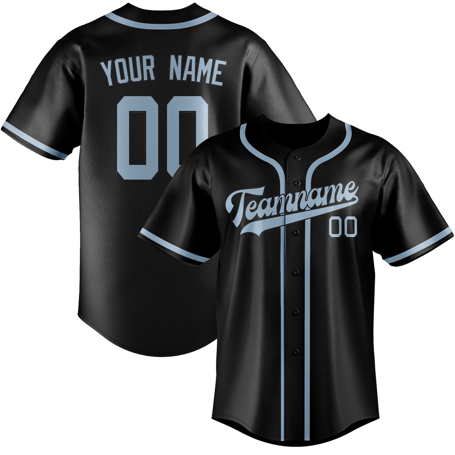 Benutzerdefiniertes Professionelles Schwarz Hellblau Baseballtrikot