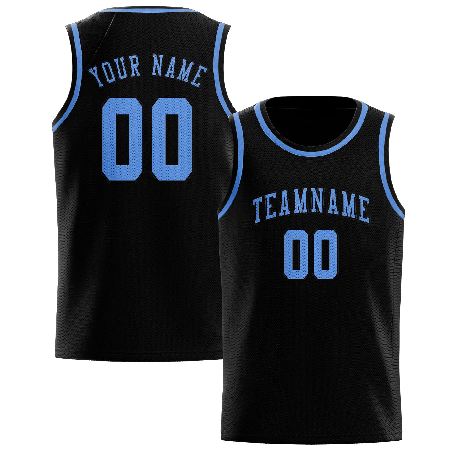 Benutzerdefiniertes Professionelles Schwarz Hellblau Basketballtrikot