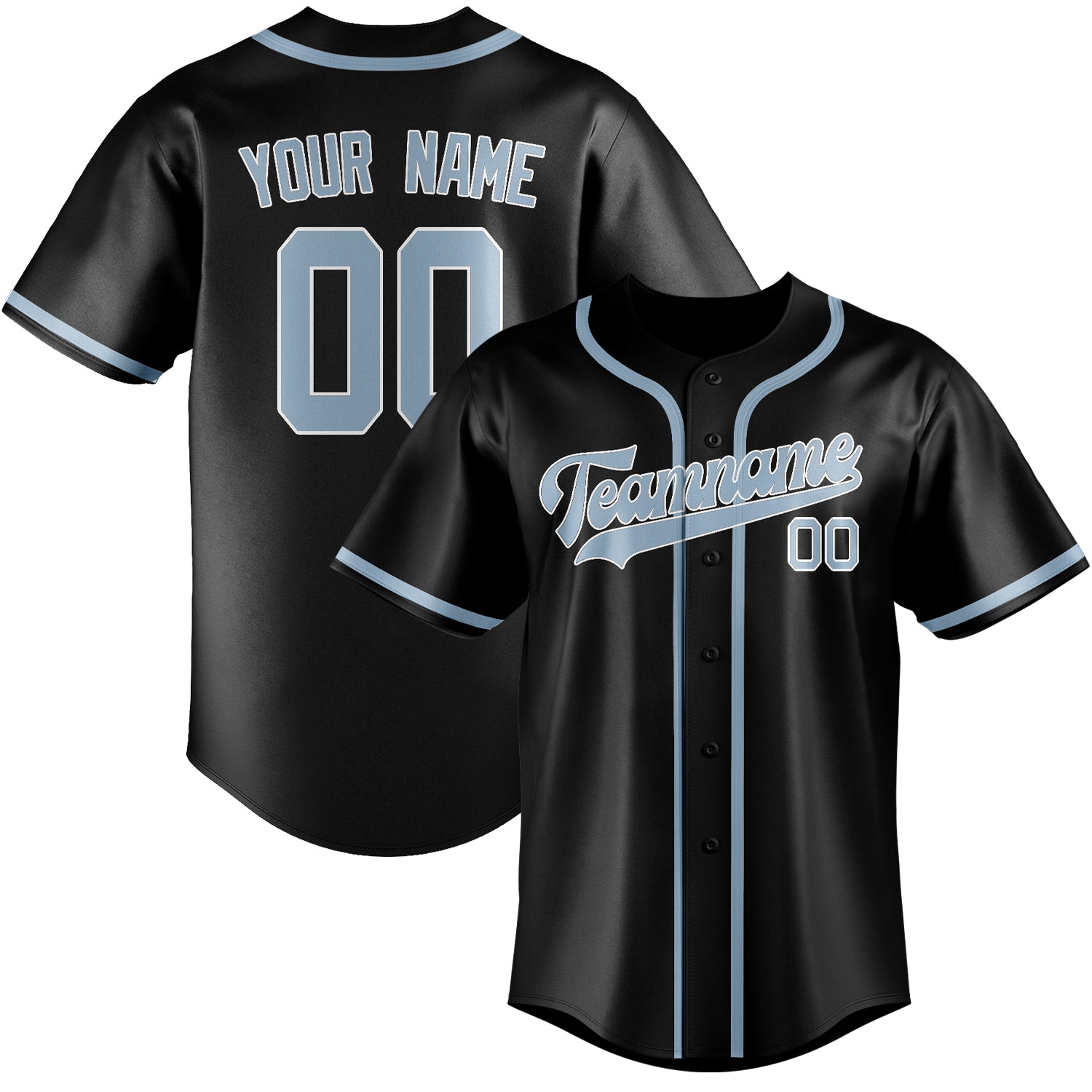 Benutzerdefiniertes Professionelles Schwarz Hellblau Baseballtrikot