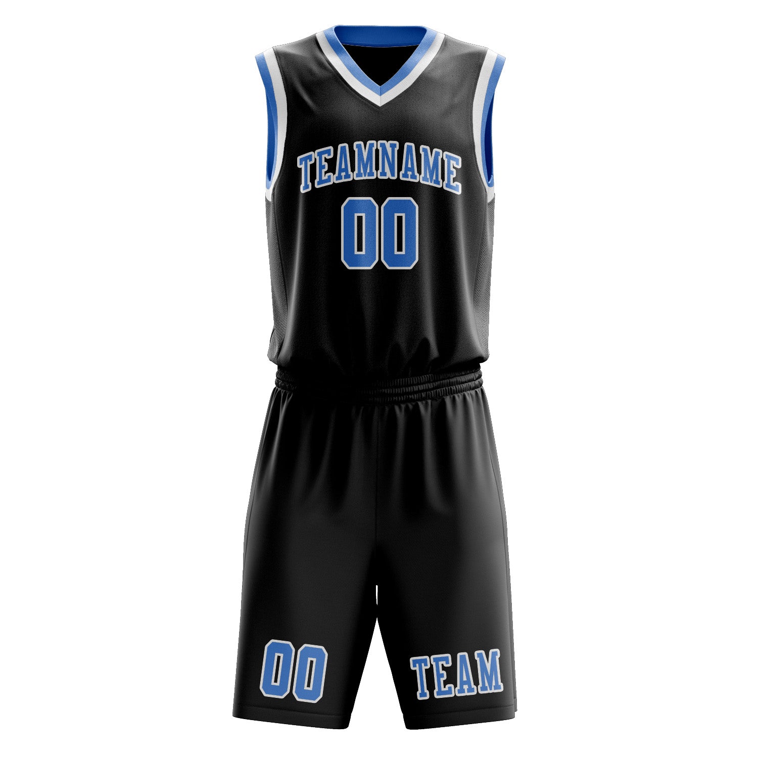 Benutzerdefiniertes Professionelles Schwarz Hellblau Basketballtrikot-Set