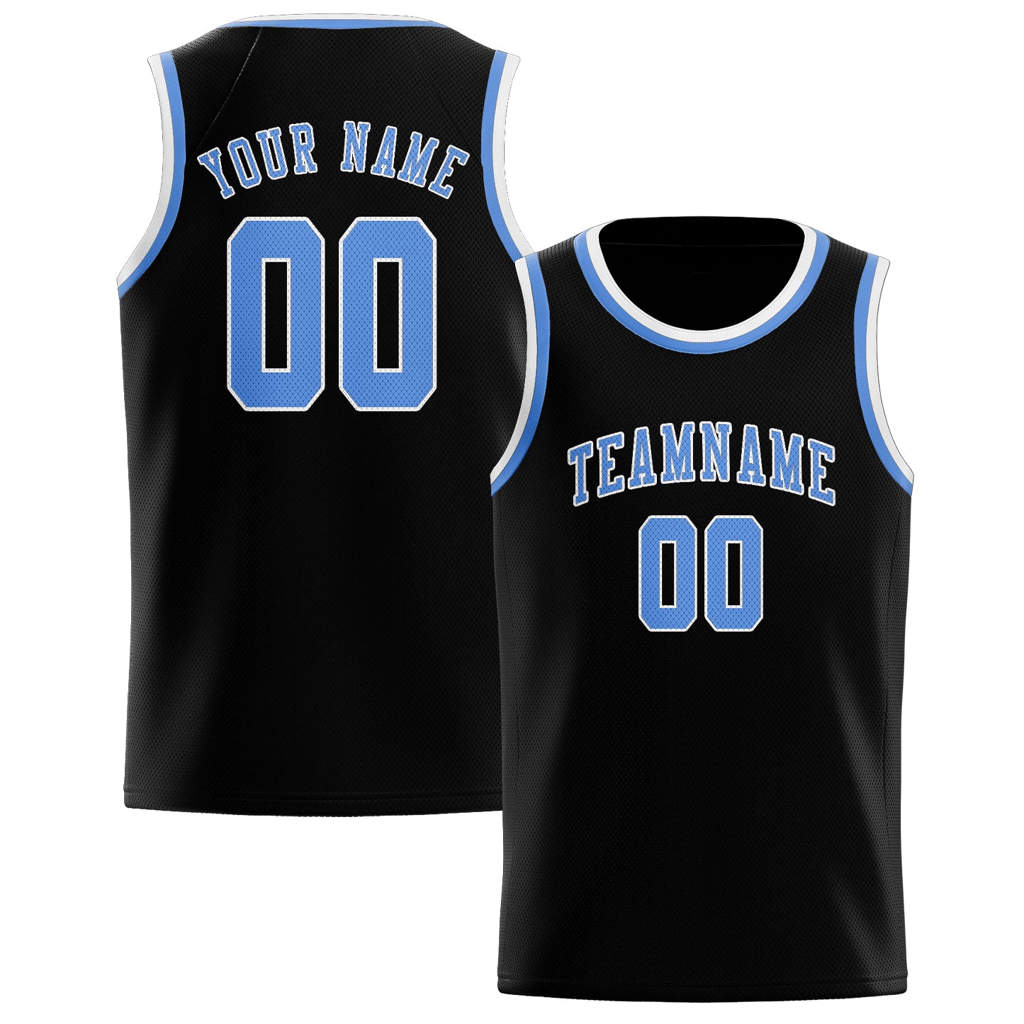 Benutzerdefiniertes Professionelles Schwarz Hellblau Basketballtrikot