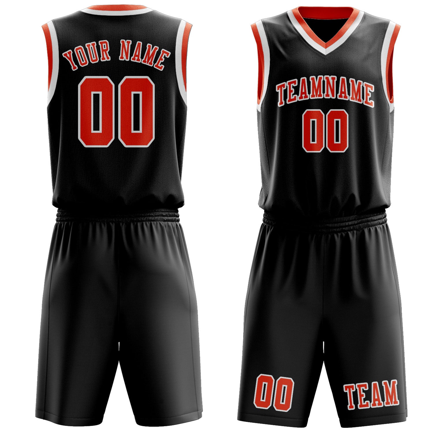 Benutzerdefiniertes Professionelles Schwarz Orangerot Basketballtrikot-Set