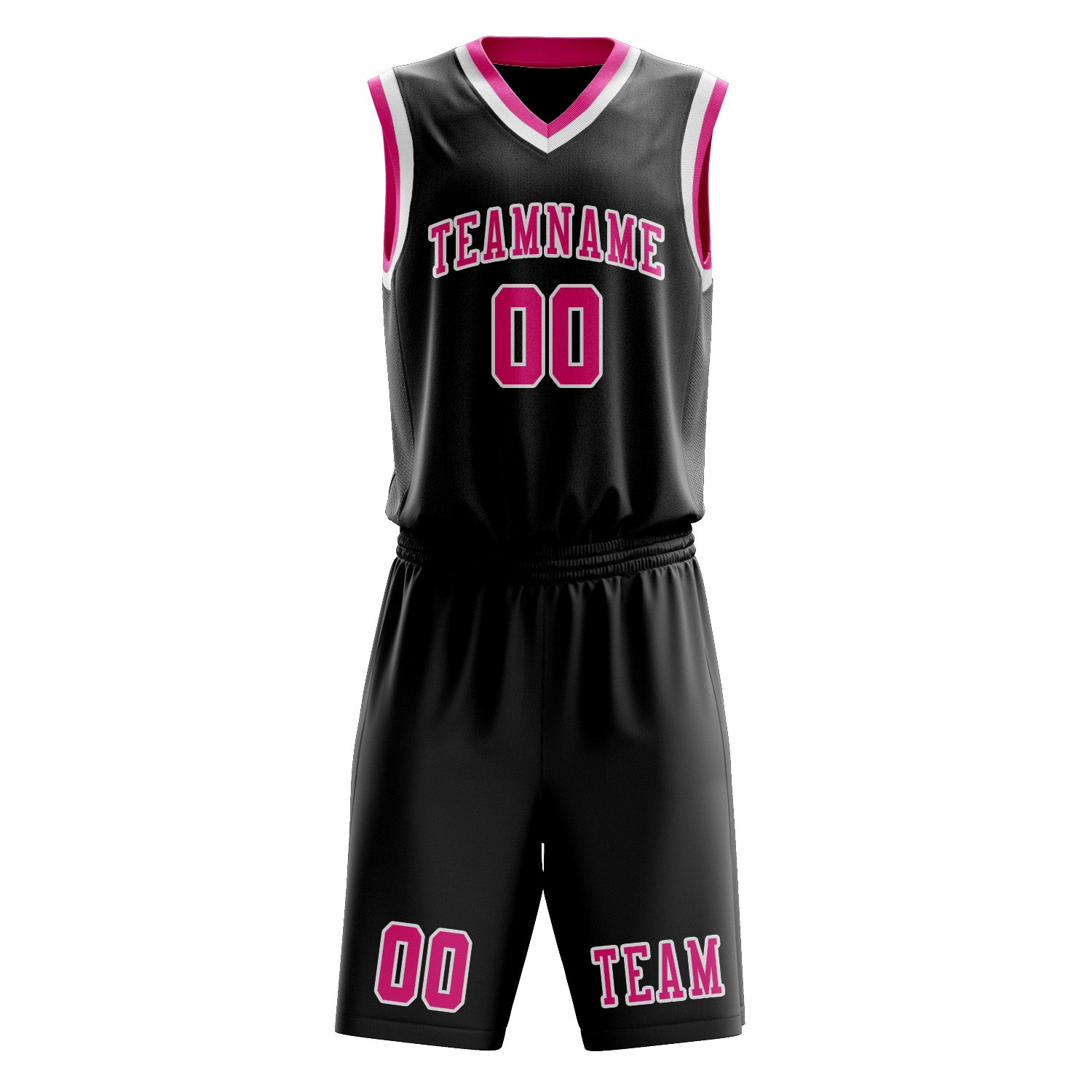 Benutzerdefiniertes Professionelles Schwarz Rosarot Basketballtrikot-Set