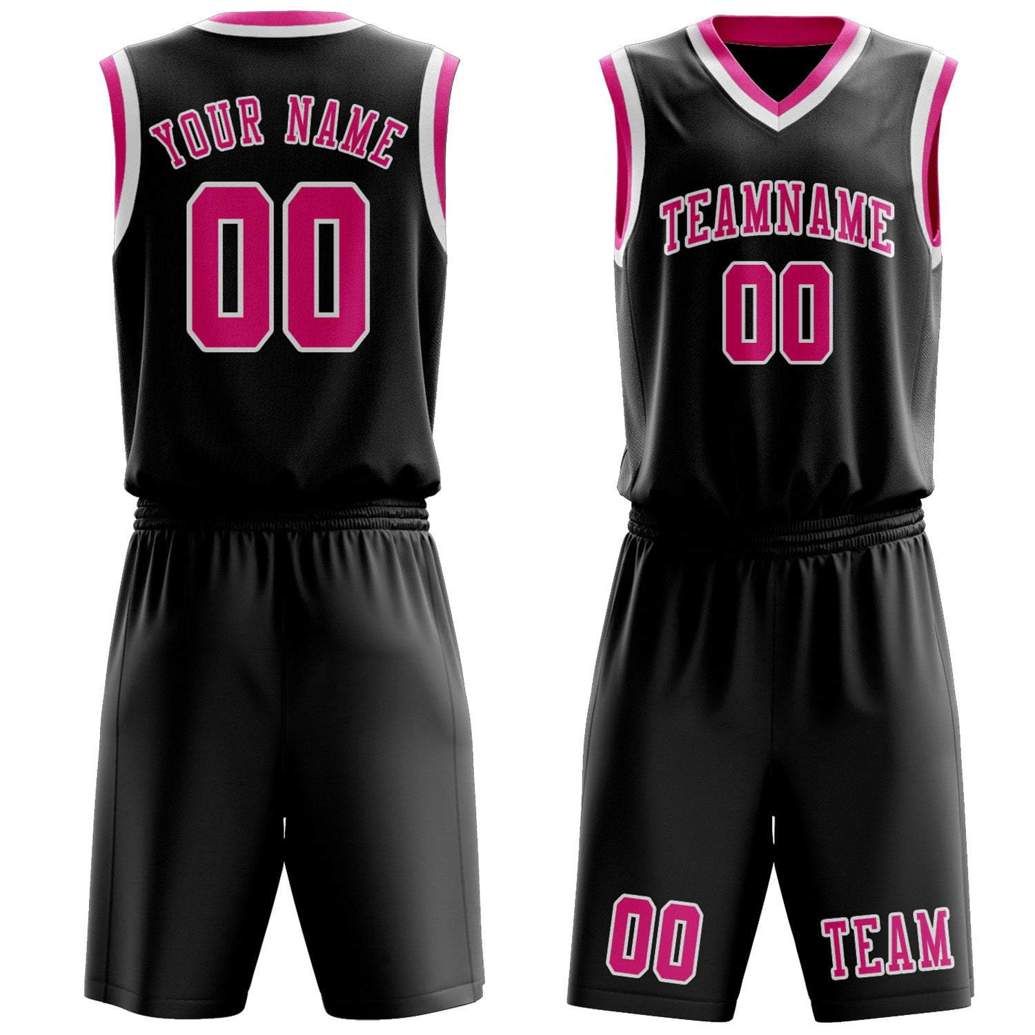 Benutzerdefiniertes Professionelles Schwarz Rosarot Basketballtrikot-Set