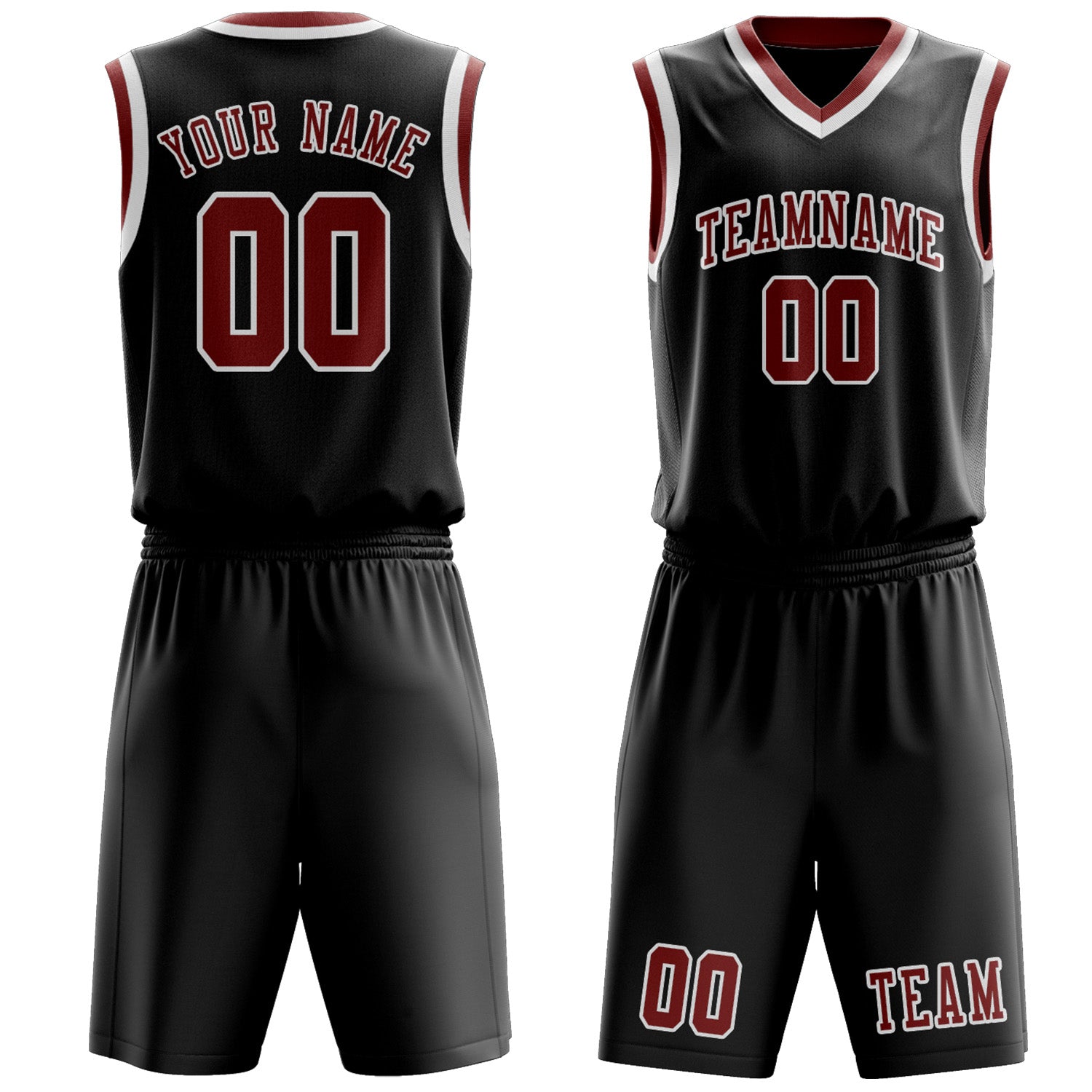 Benutzerdefiniertes Professionelles Schwarz Korallenrot Basketballtrikot-Set