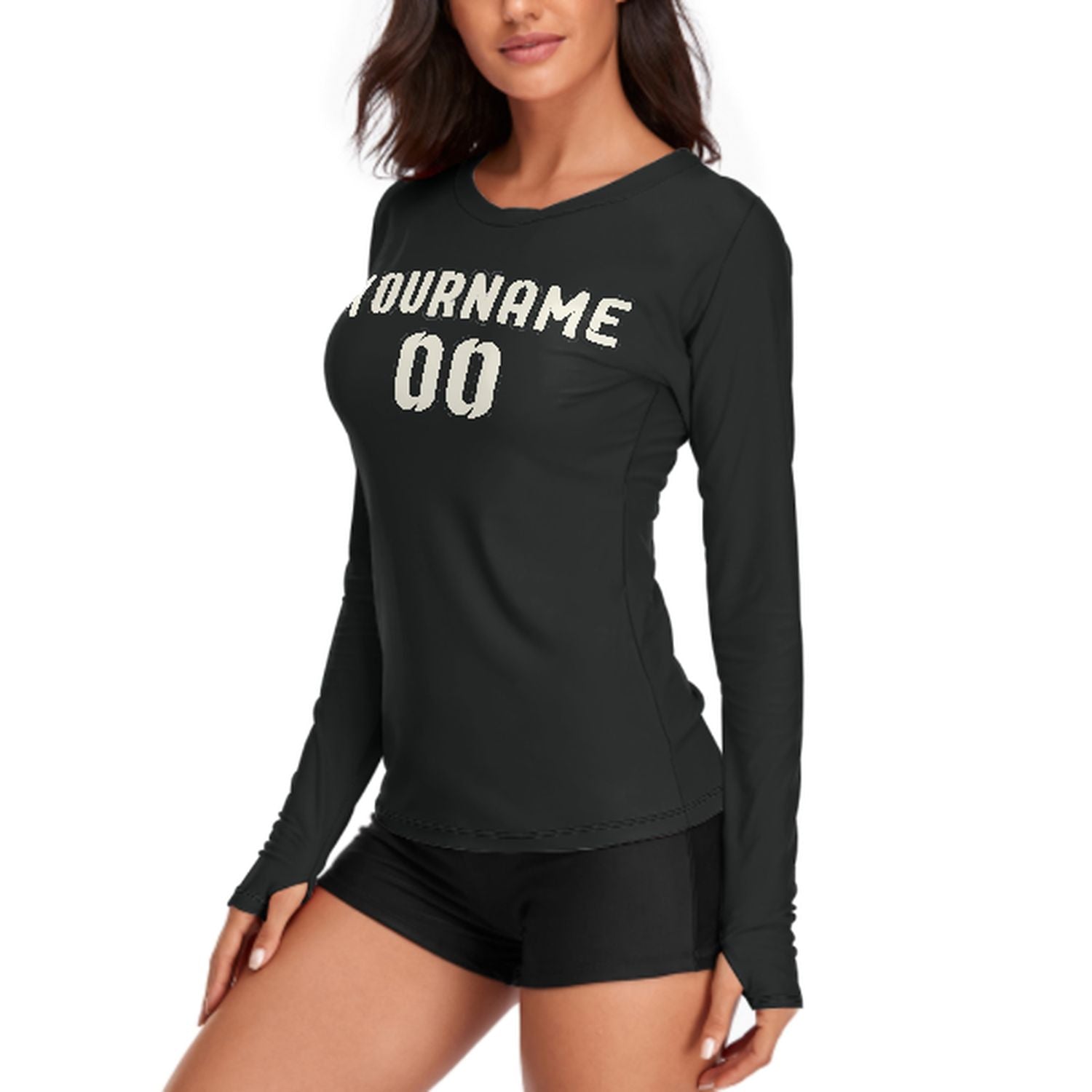 Maßgeschneidertes Schwarz Beige Damen Langarmshirt