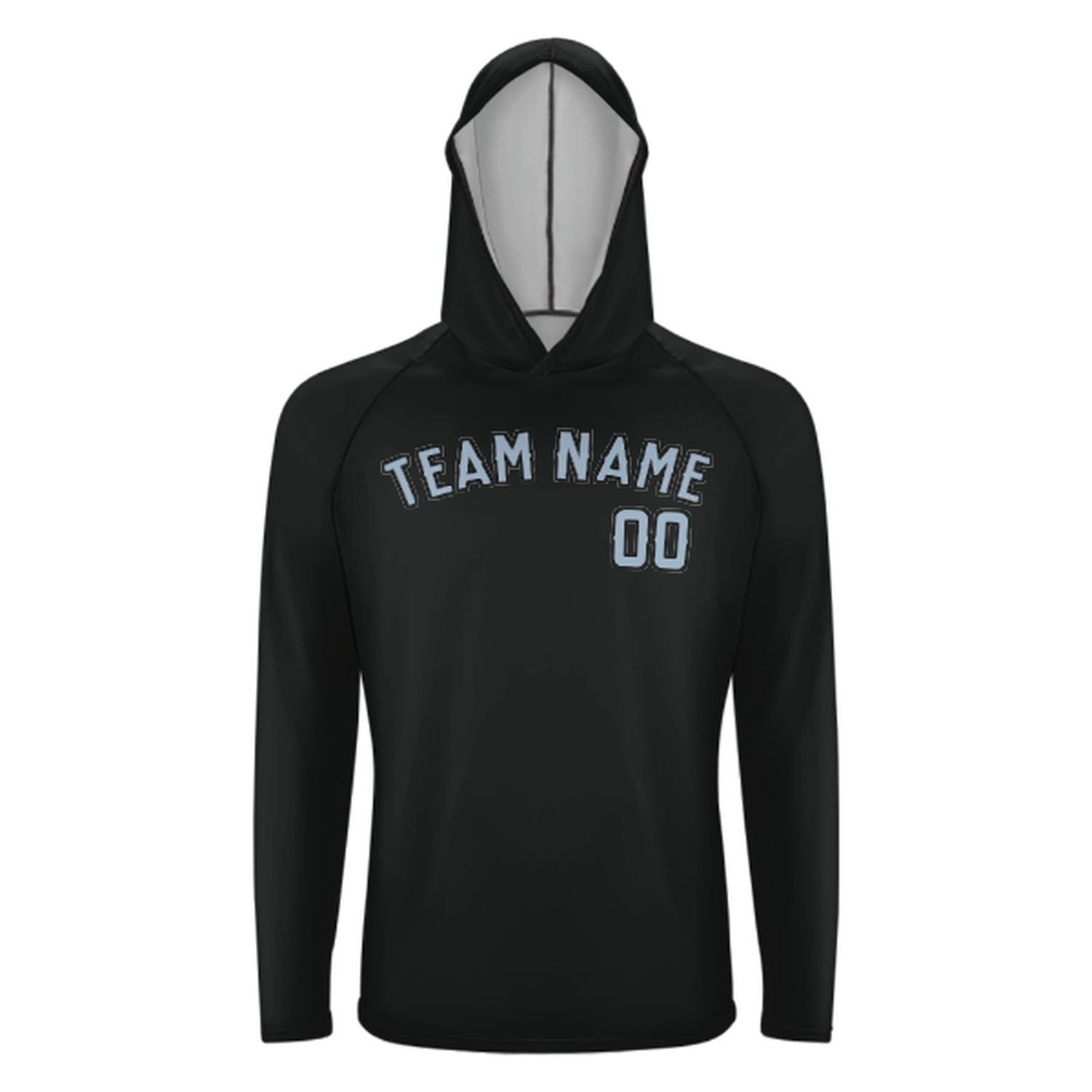 Maßgeschneidertes Schwarz Hellblau UV-Hoodie