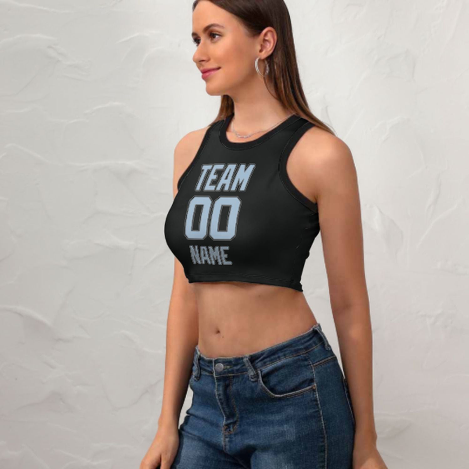Maßgeschneidertes Schwarz Hellblau Ärmelloses Tanktop