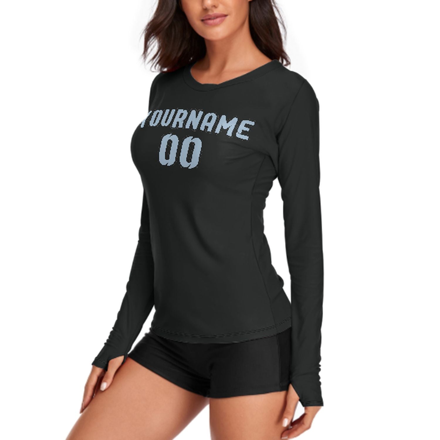 Maßgeschneidertes Schwarz Hellblau Damen Langarmshirt