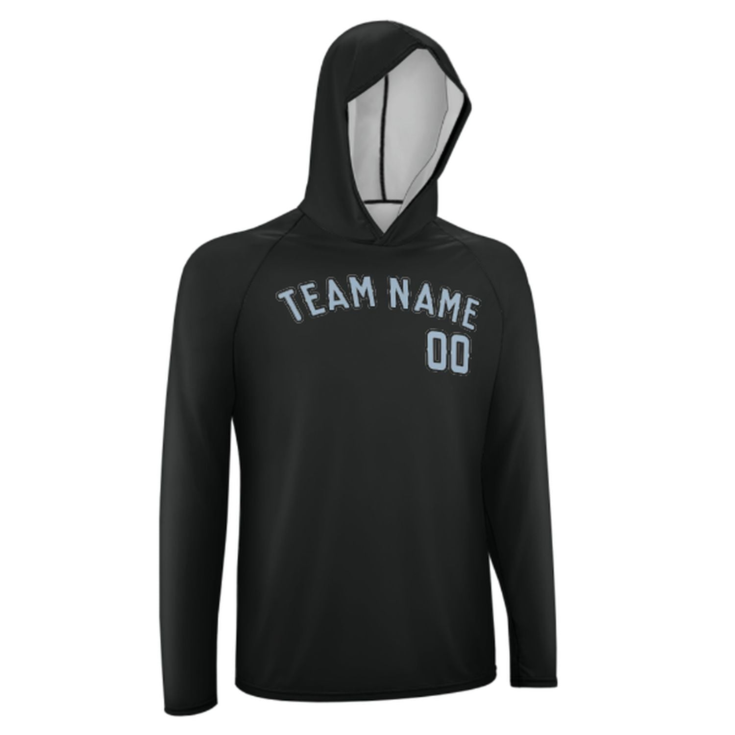 Maßgeschneidertes Schwarz Hellblau UV-Hoodie