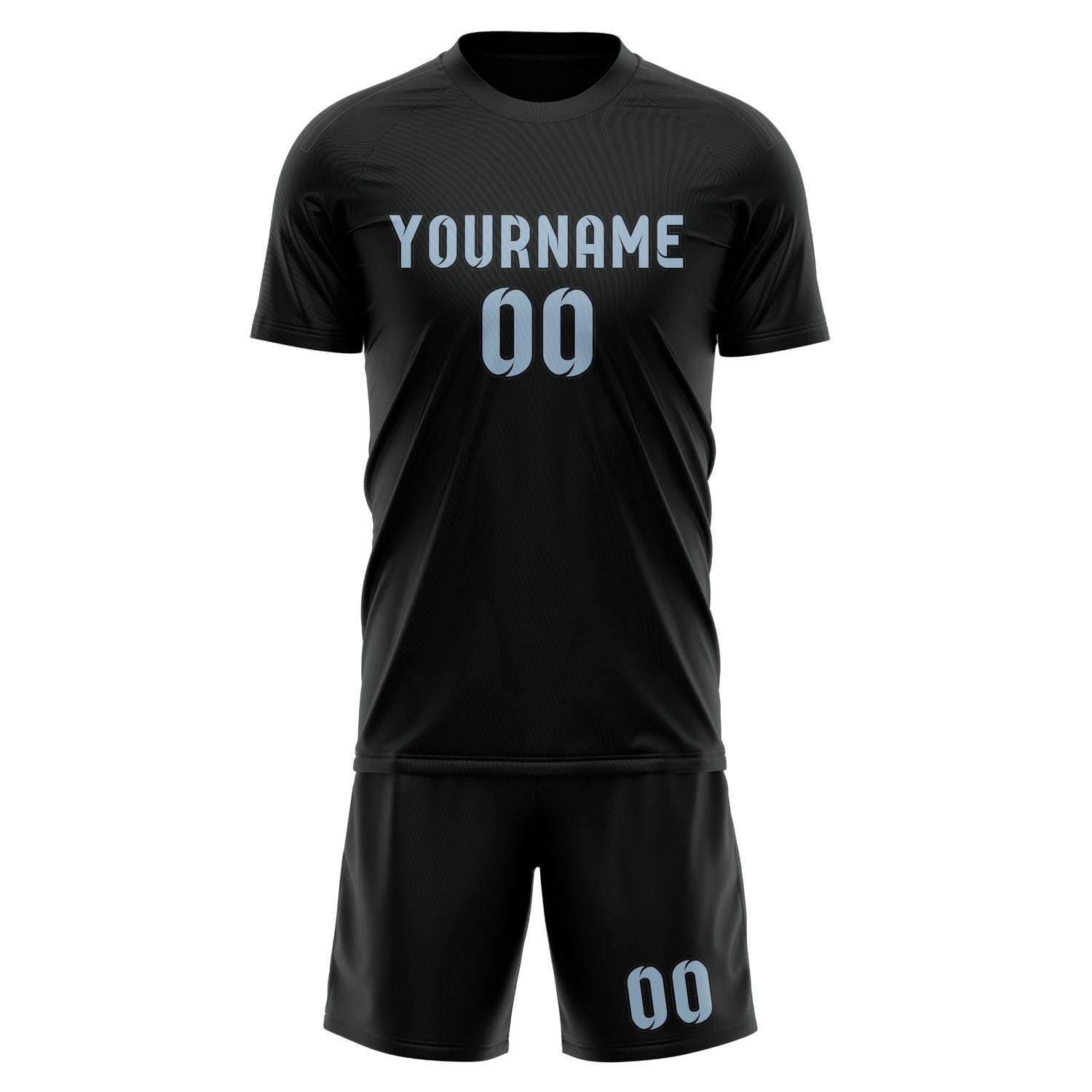 Maßgeschneidertes Professionelles Schwarz Hellblau Fußballtrikot-Set