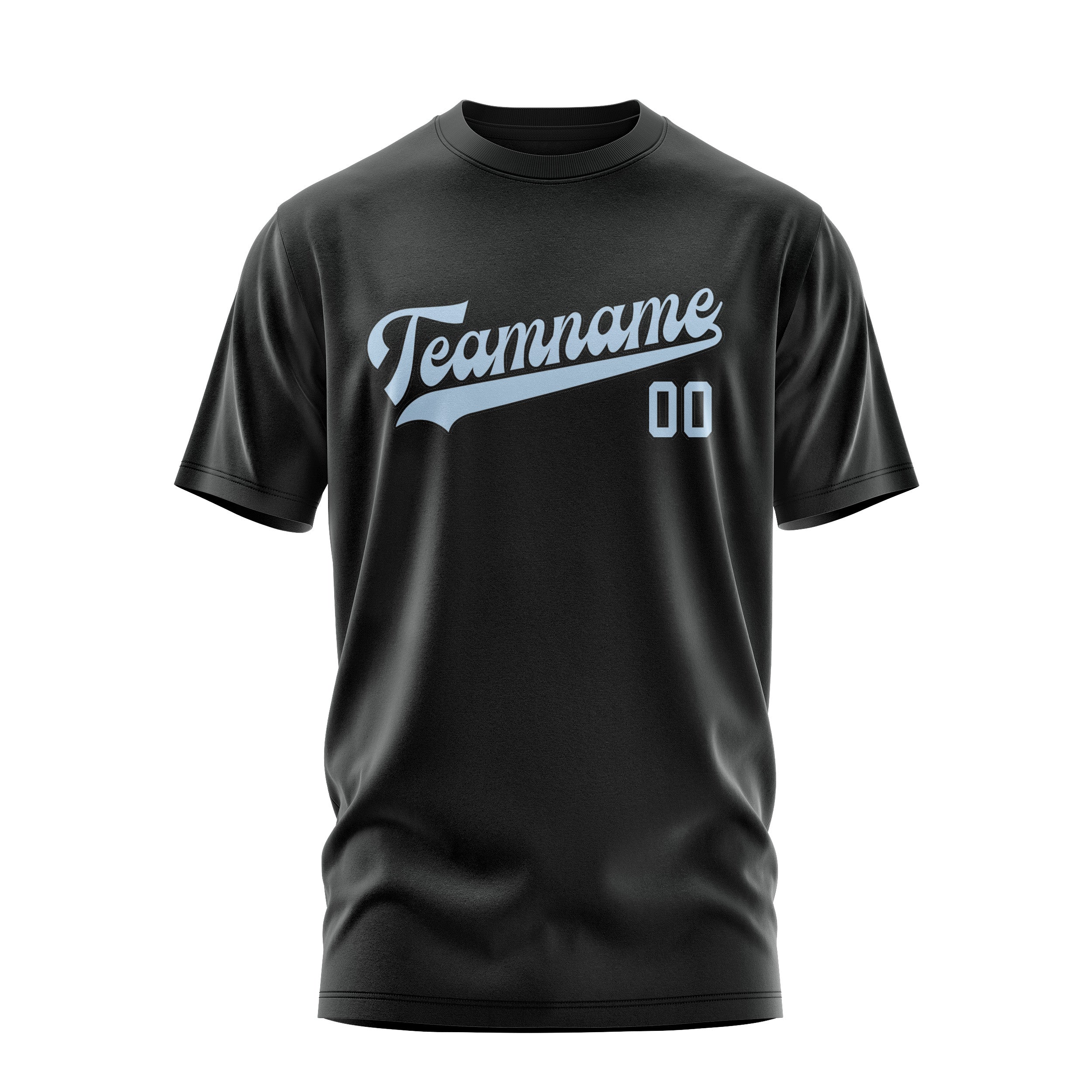 Maßgeschneidertes Schwarz Hellblau T-Shirt