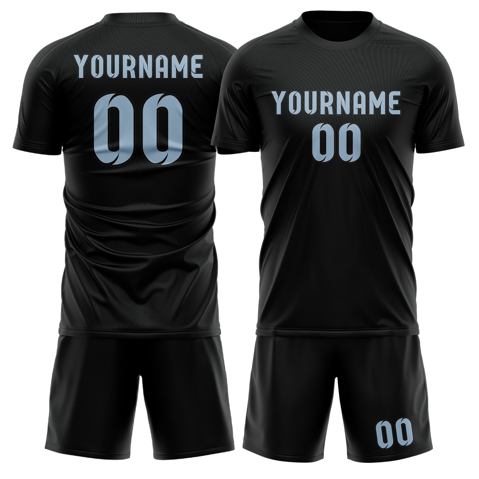 Maßgeschneidertes Professionelles Schwarz Hellblau Fußballtrikot-Set