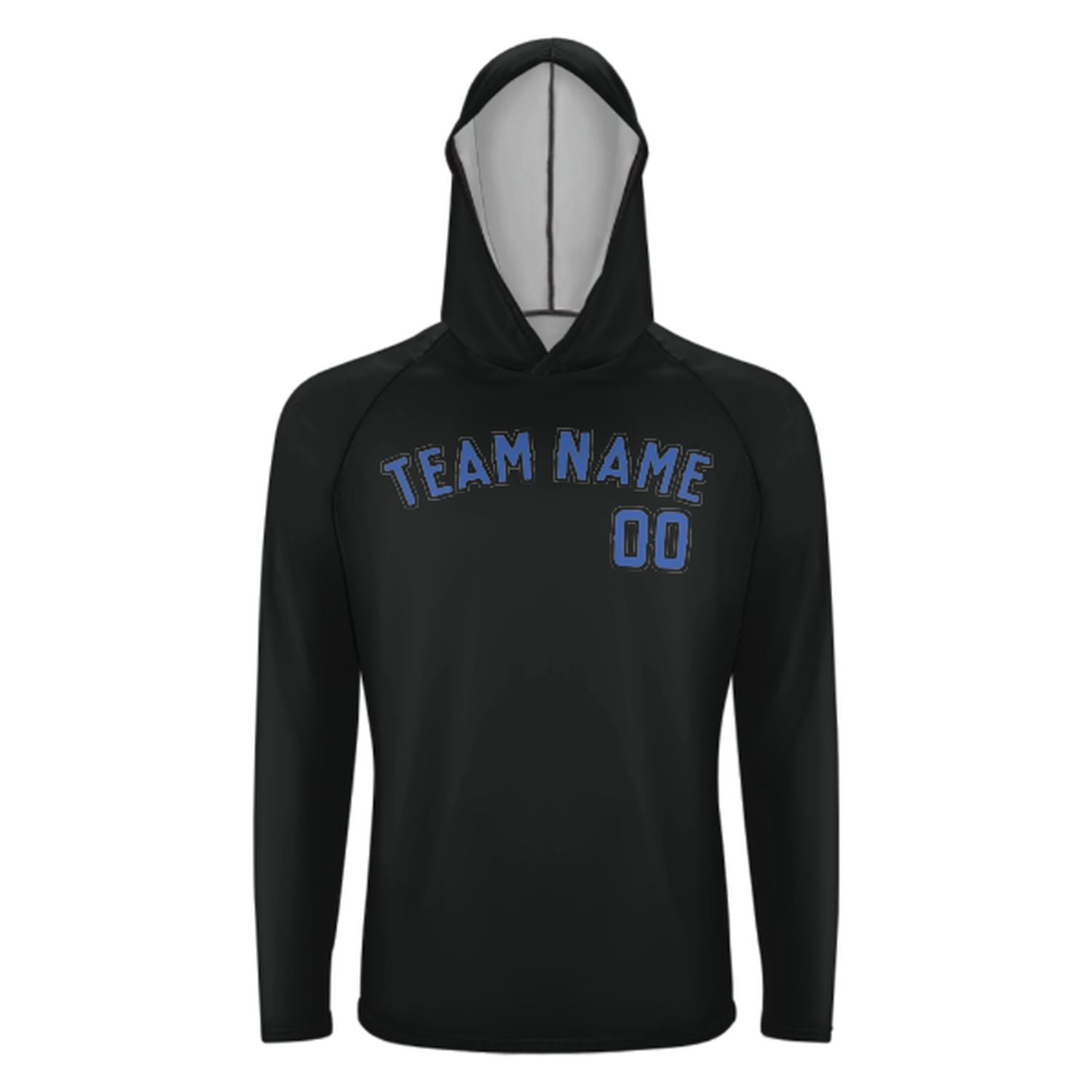 Maßgeschneidertes Schwarz Himmelblau UV-Hoodie