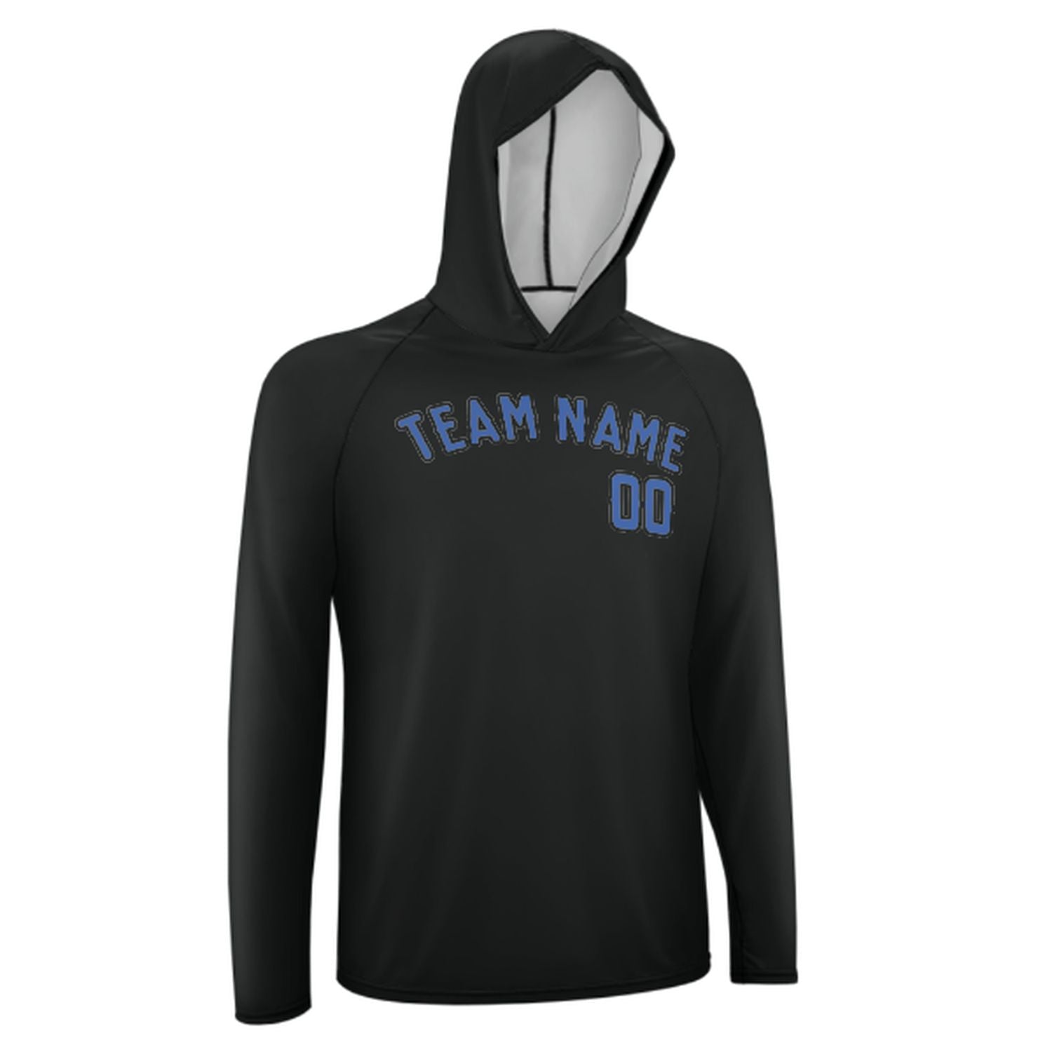 Maßgeschneidertes Schwarz Himmelblau UV-Hoodie