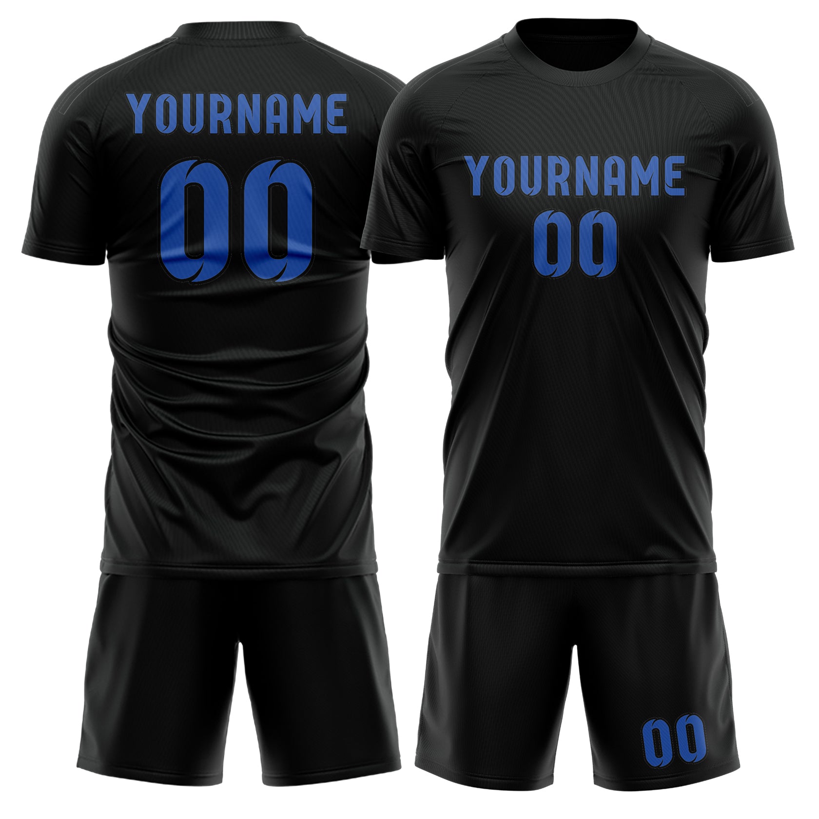 Maßgeschneidertes Professionelles Schwarz Himmelblau Fußballtrikot-Set