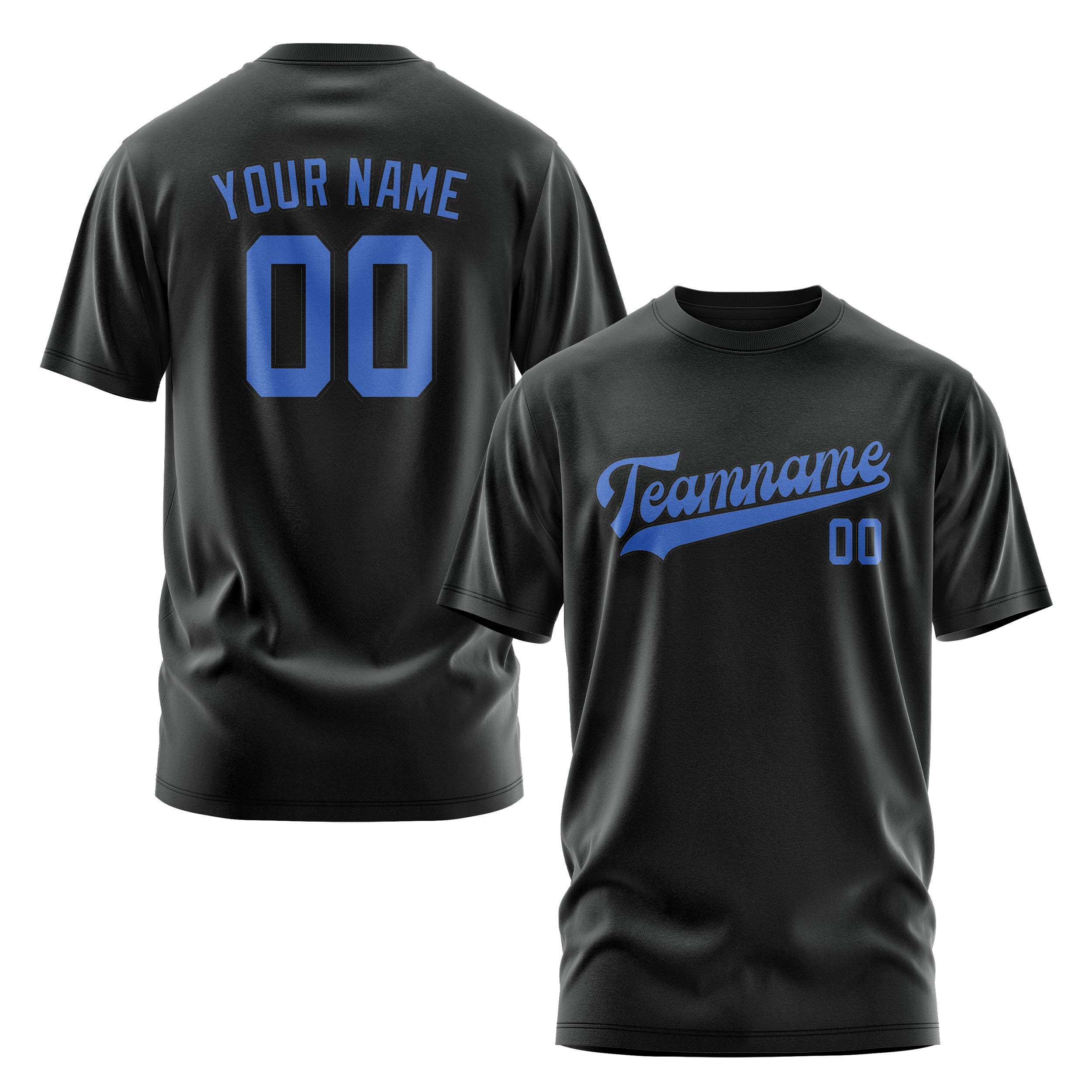 Maßgeschneidertes Schwarz Himmelblau T-Shirt