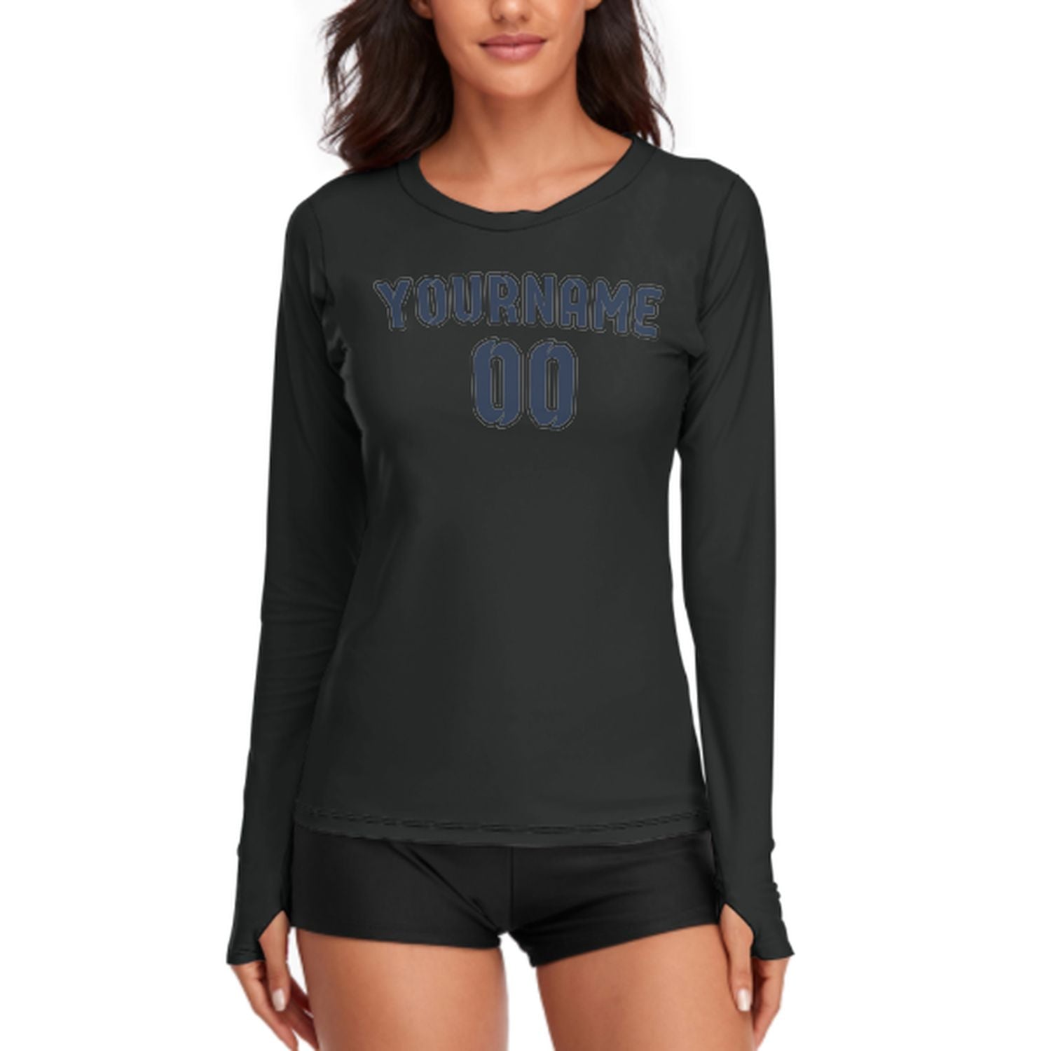 Maßgeschneidertes Schwarz Marineblau Damen Langarmshirt