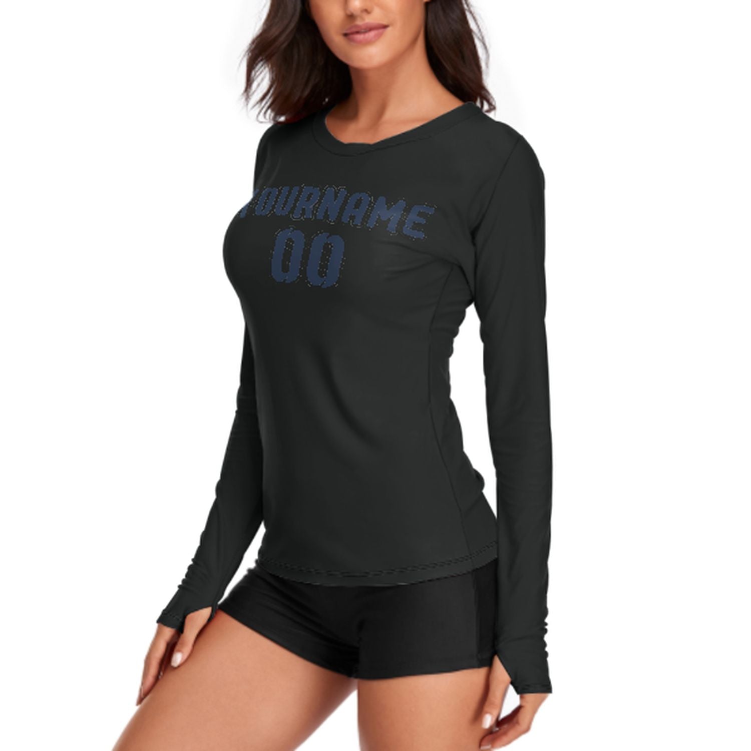 Maßgeschneidertes Schwarz Marineblau Damen Langarmshirt