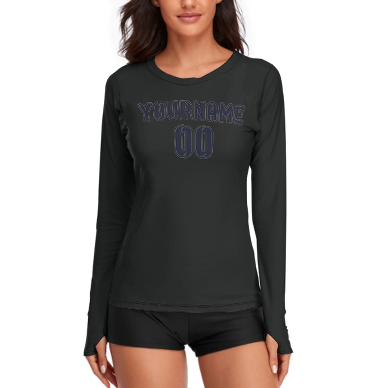 Maßgeschneidertes Schwarz Stahlblau Damen Langarmshirt