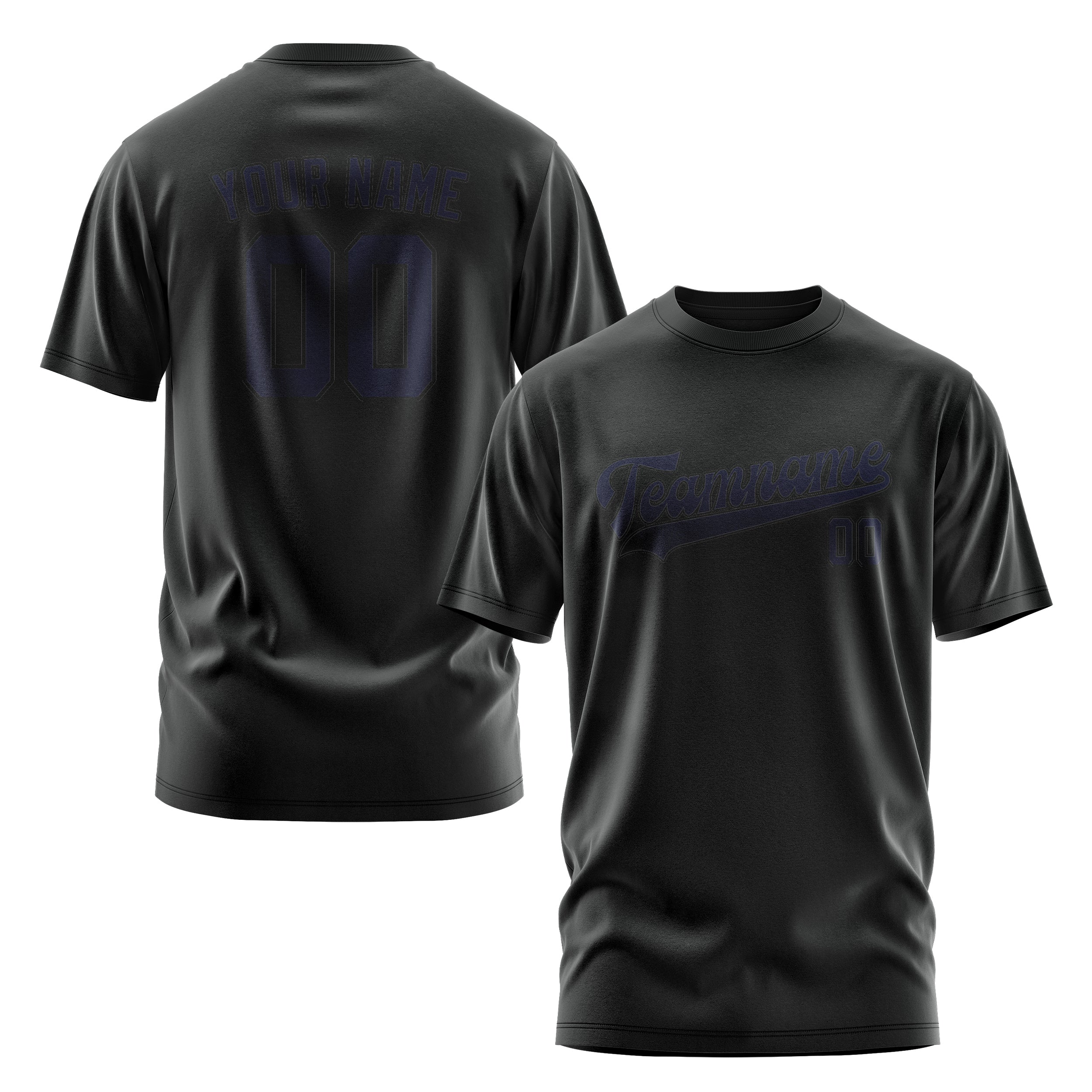 Maßgeschneidertes Schwarz Stahlblau T-Shirt