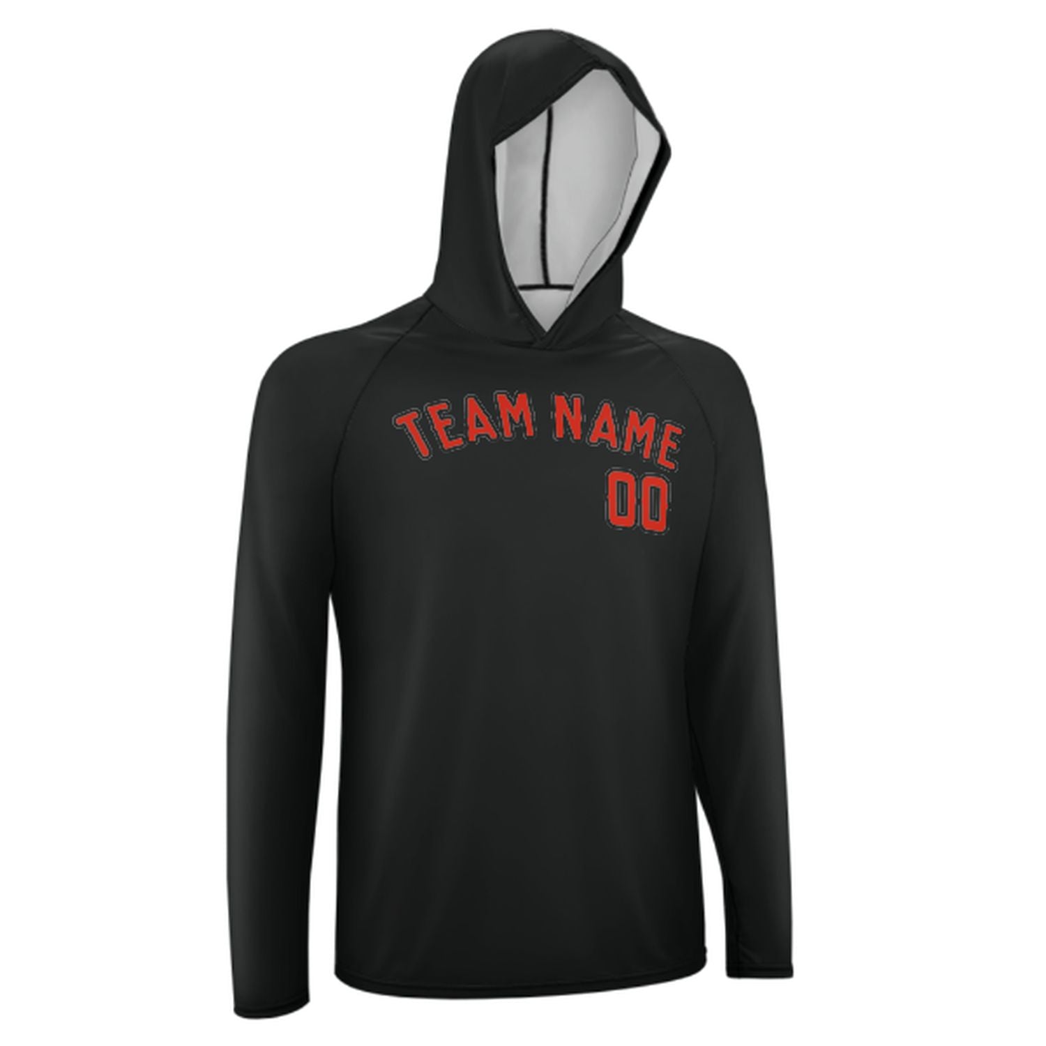 Maßgeschneidertes Schwarz Orangerot UV-Hoodie