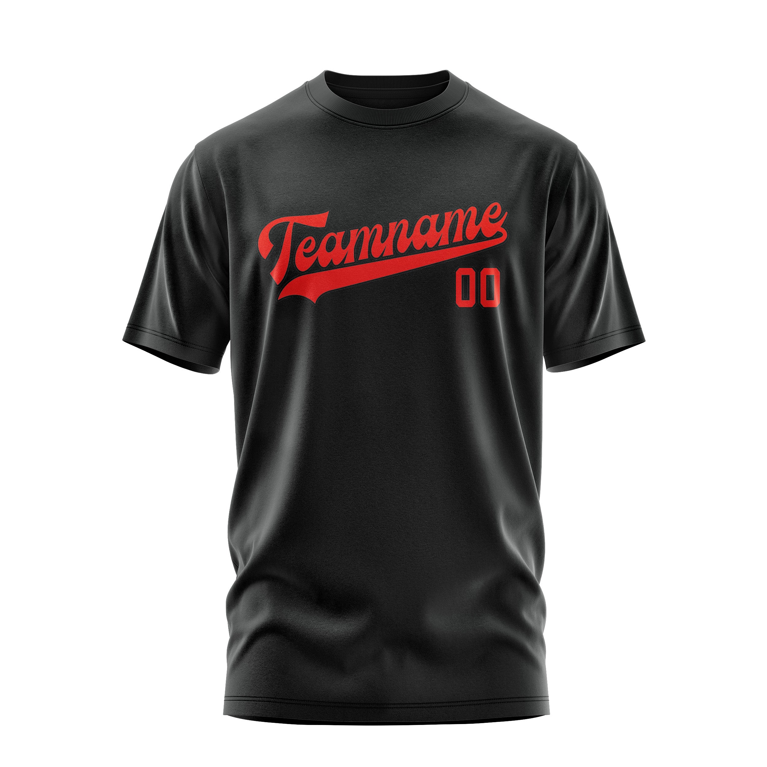 Maßgeschneidertes Schwarz Orangerot T-Shirt