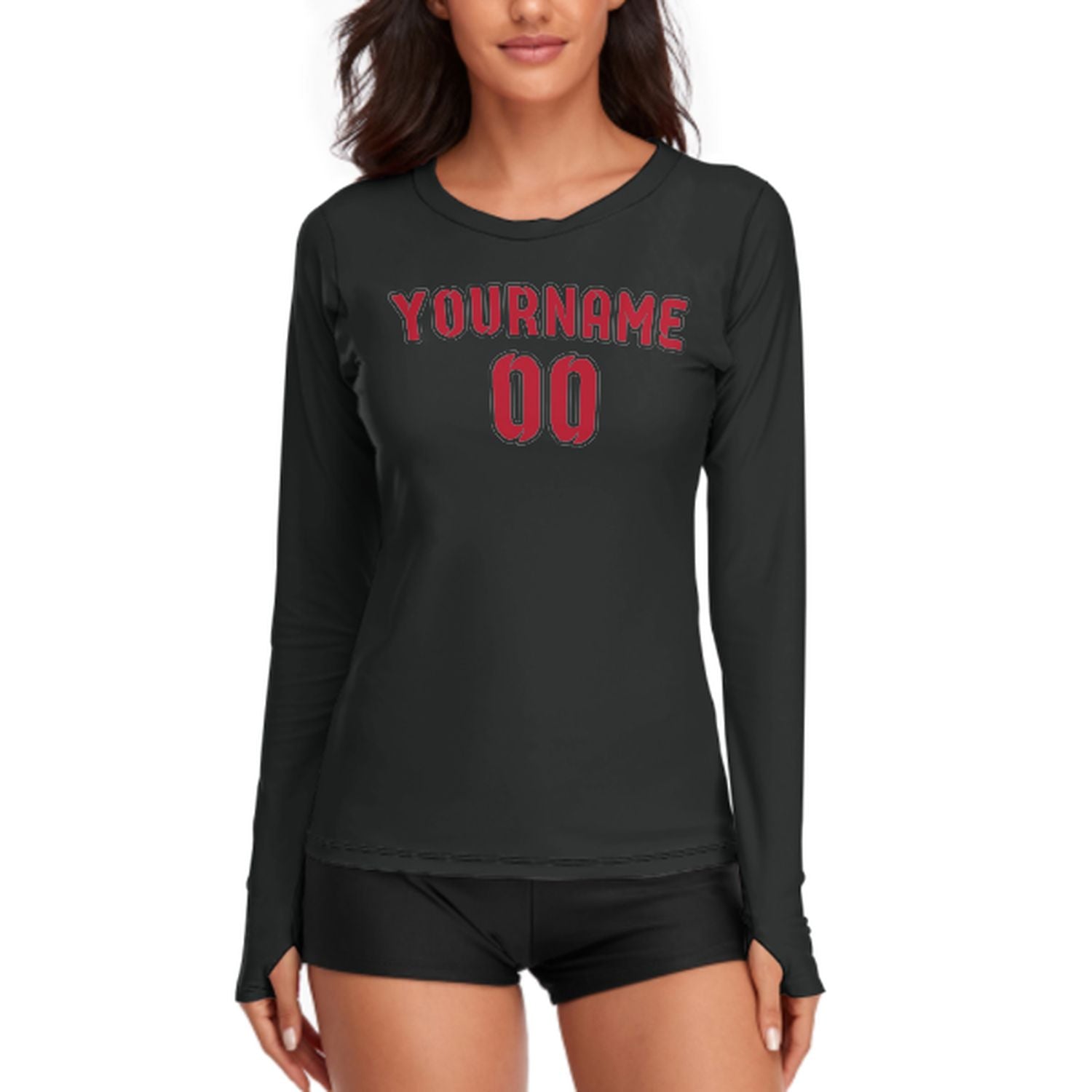 Maßgeschneidertes Schwarz Rot Damen Langarmshirt