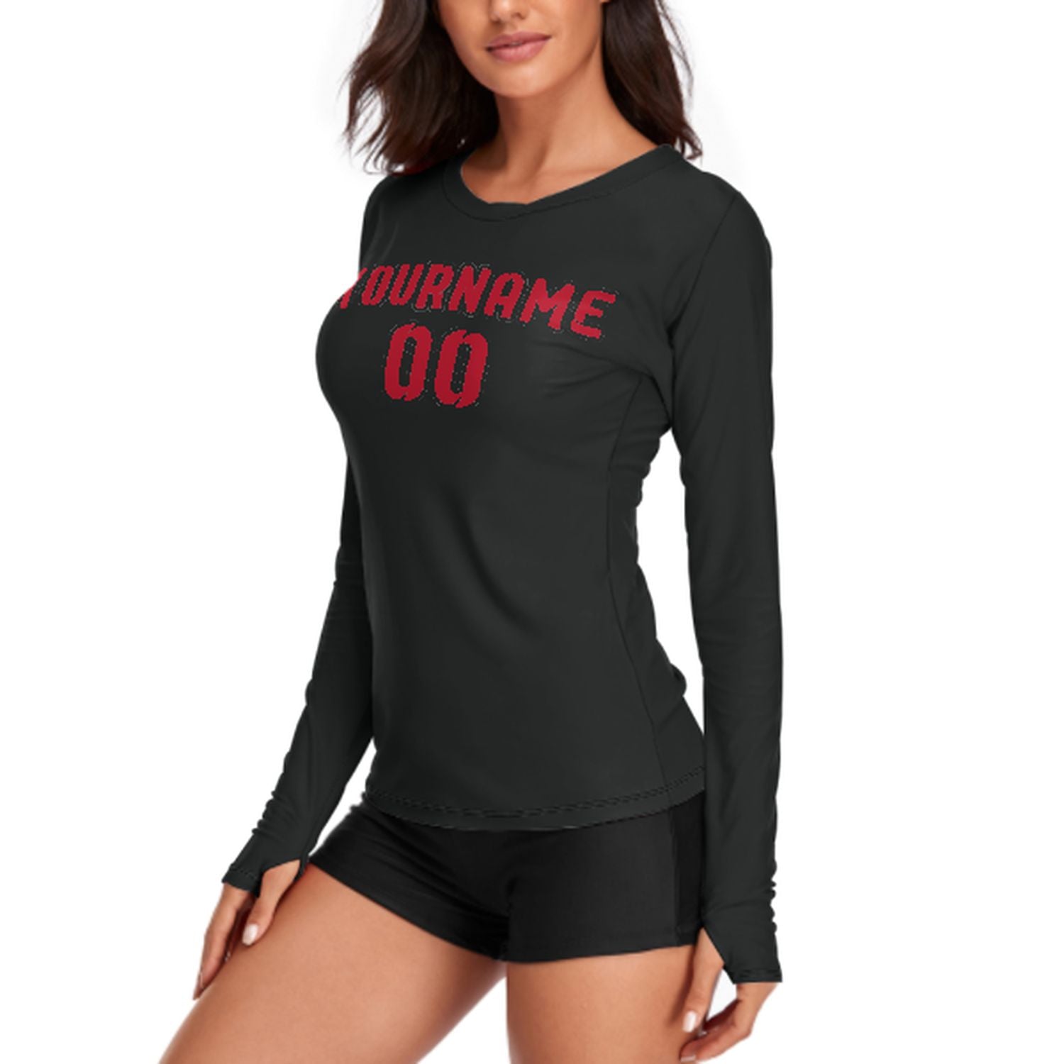 Maßgeschneidertes Schwarz Rot Damen Langarmshirt