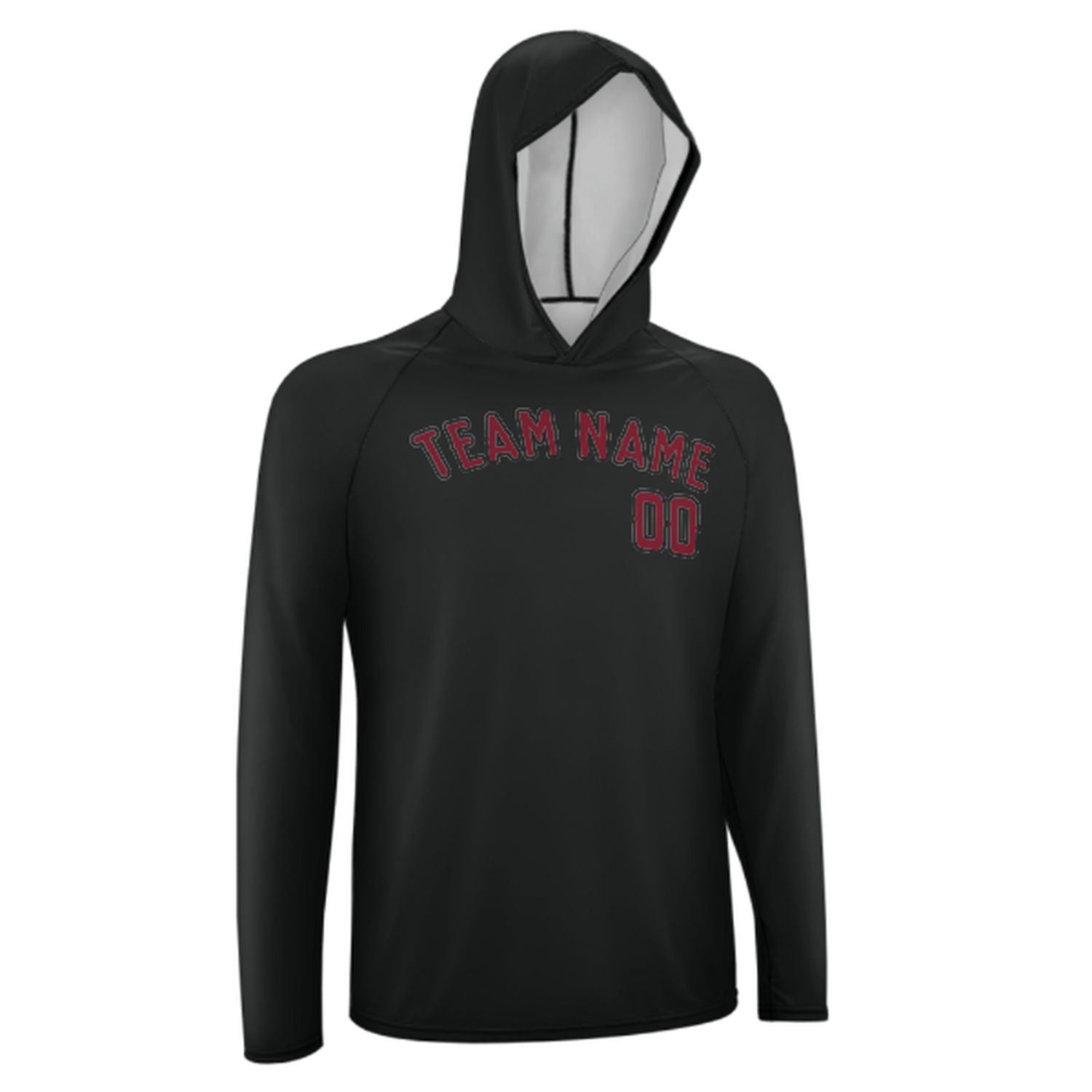 Maßgeschneidertes Schwarz Karmesinrot UV-Hoodie