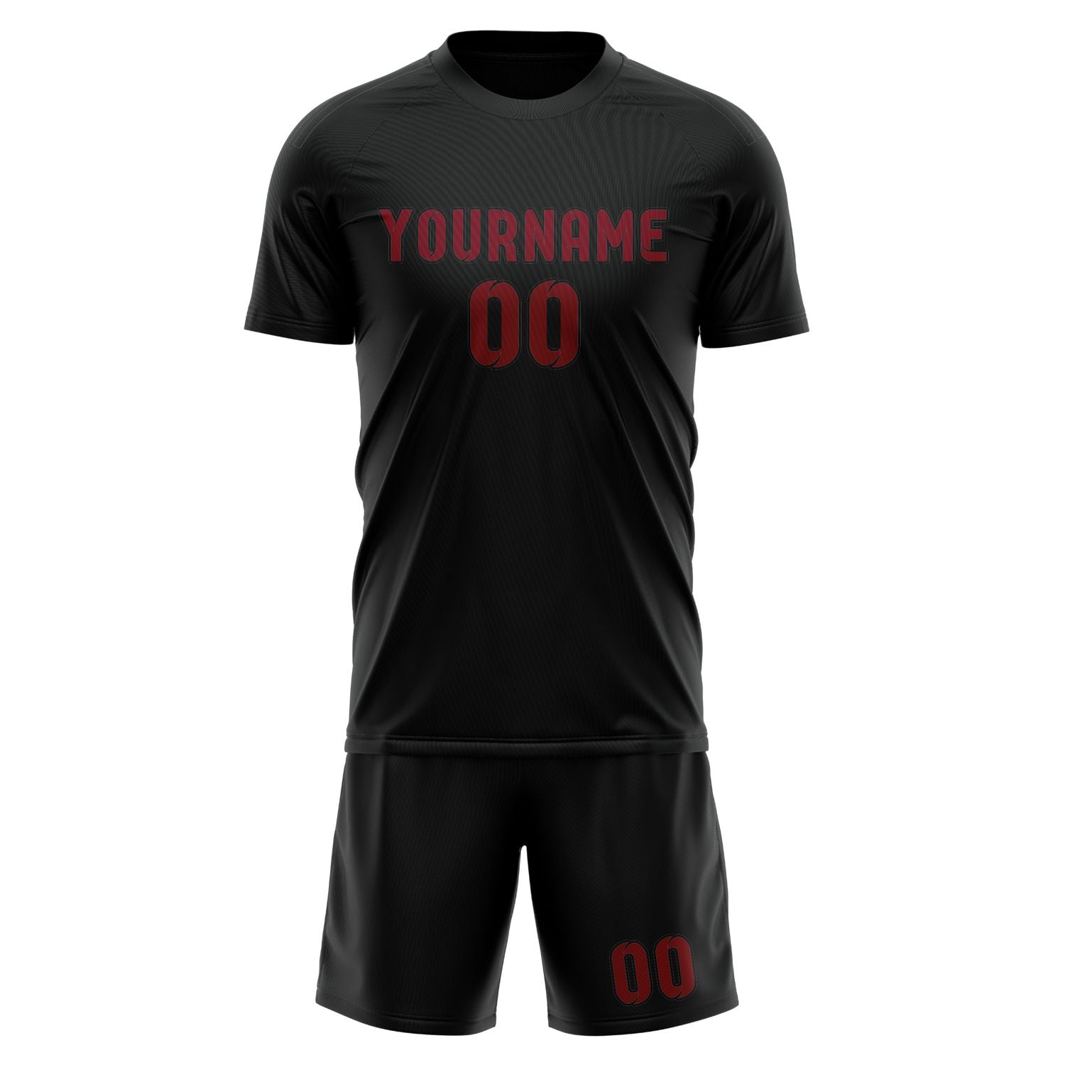 Maßgeschneidertes Professionelles Schwarz Karmesinrot Fußballtrikot-Set