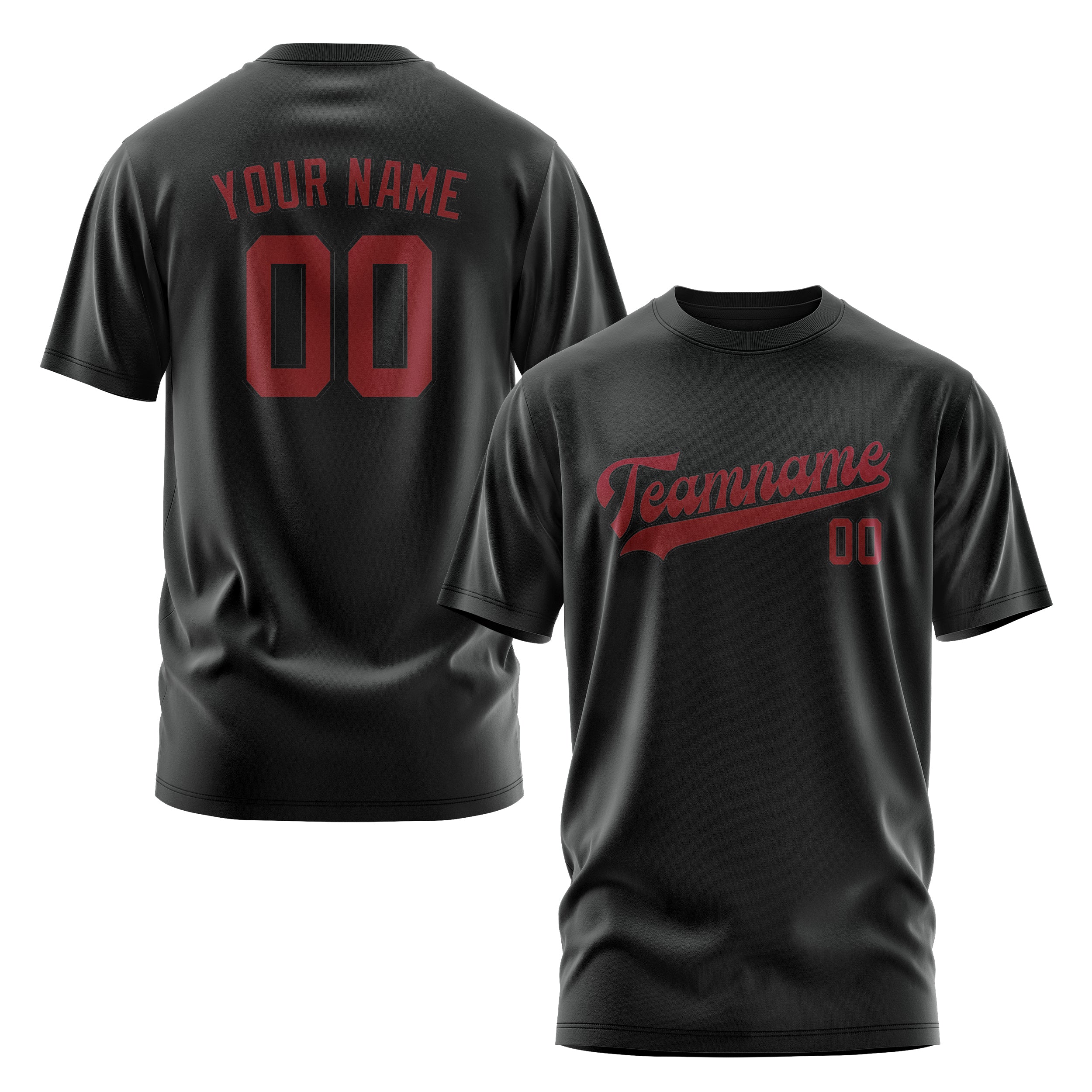 Maßgeschneidertes Schwarz Karmesinrot T-Shirt