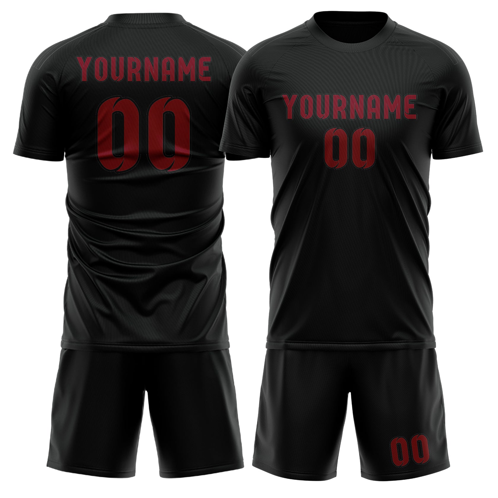 Maßgeschneidertes Professionelles Schwarz Karmesinrot Fußballtrikot-Set