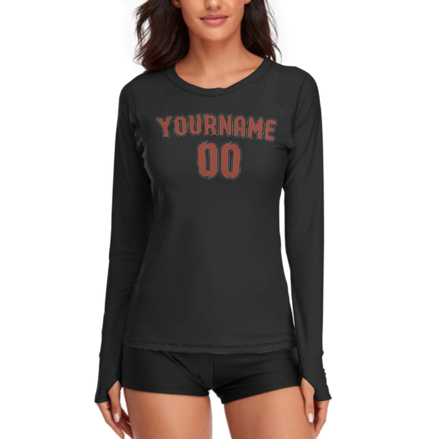 Maßgeschneidertes Schwarz Korallenrot Damen Langarmshirt