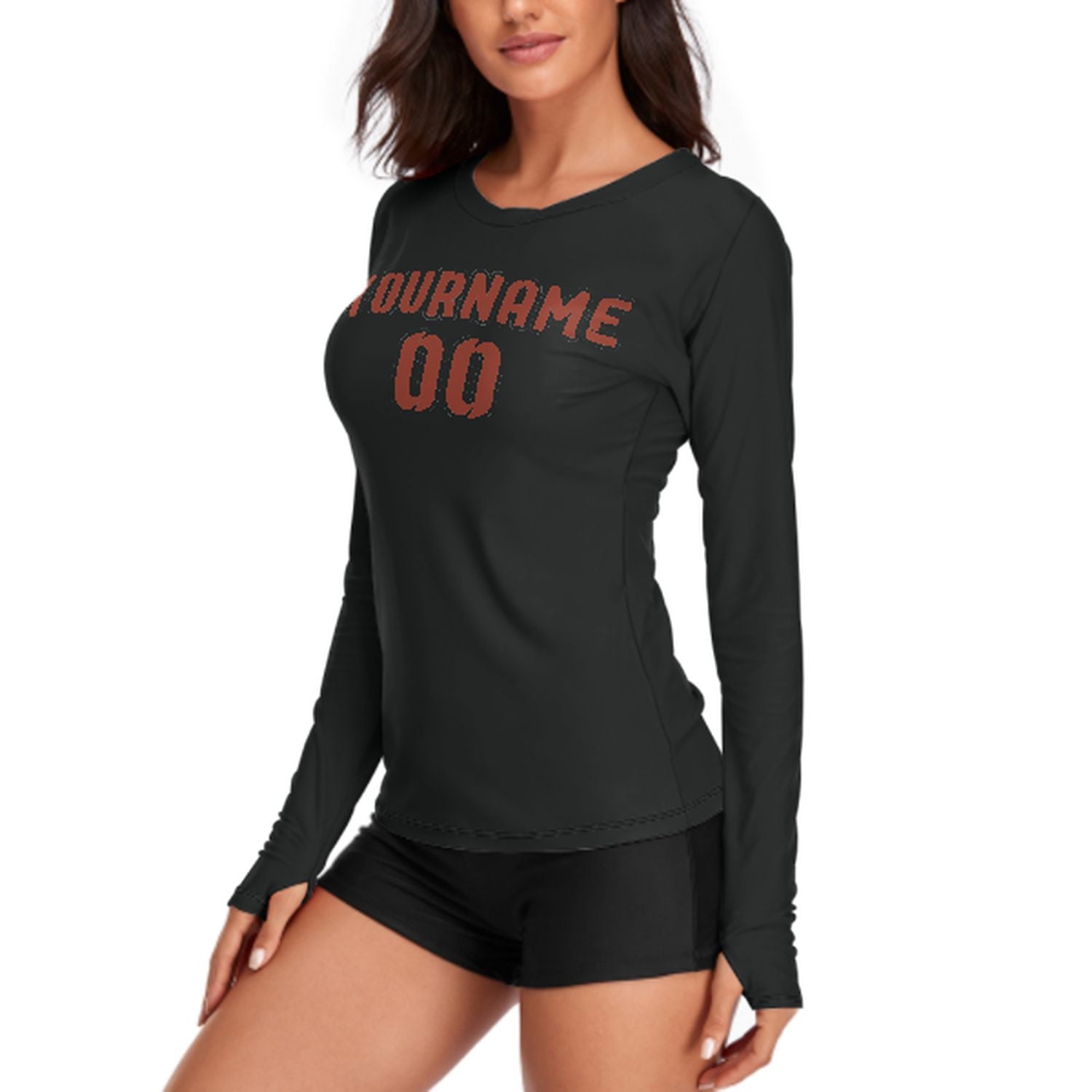 Maßgeschneidertes Schwarz Korallenrot Damen Langarmshirt