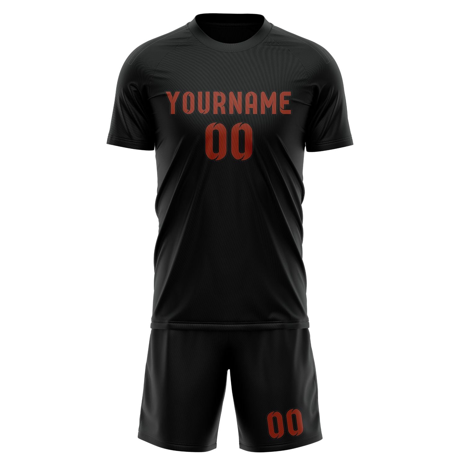 Maßgeschneidertes Professionelles Schwarz Korallenrot Fußballtrikot-Set