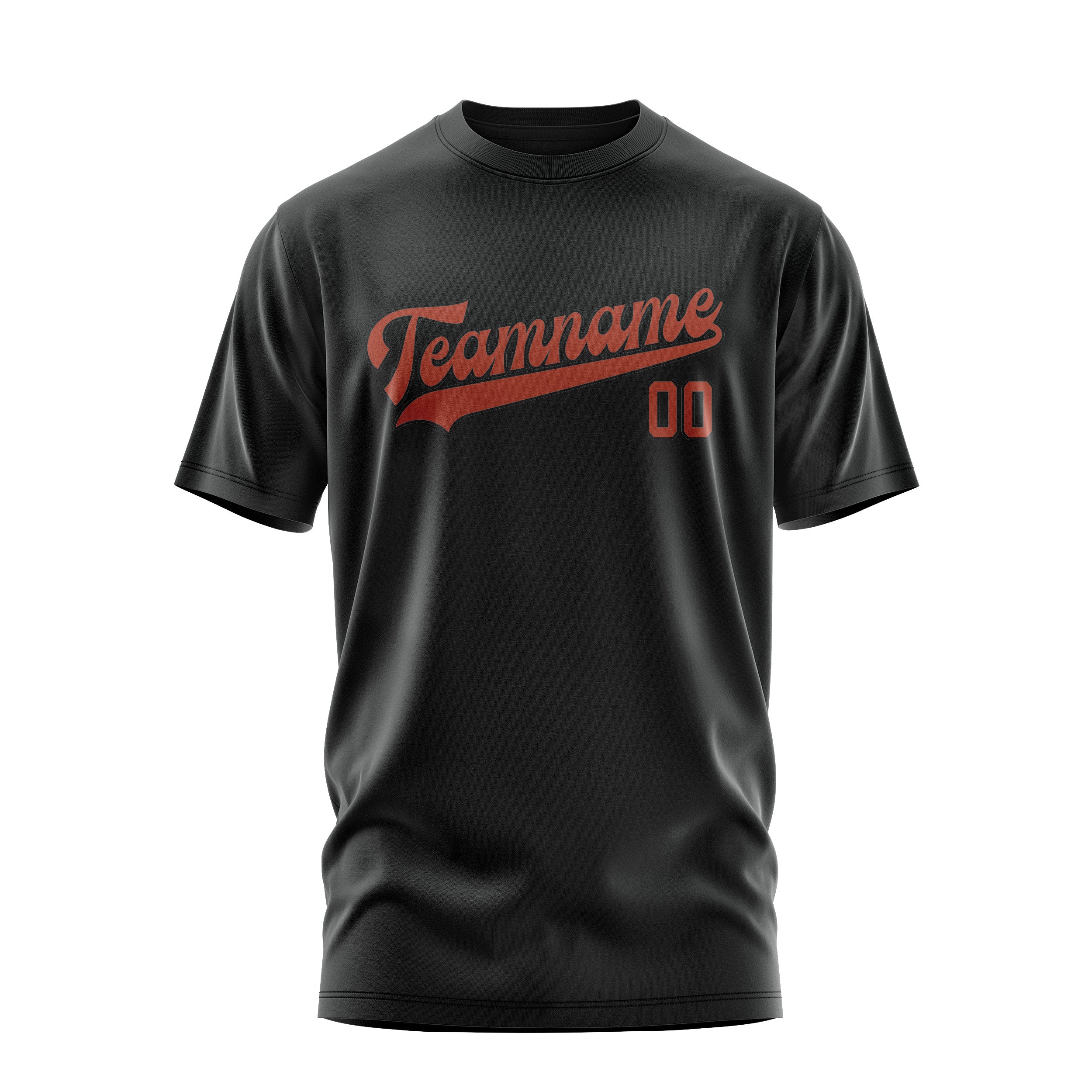 Maßgeschneidertes Schwarz Korallenrot T-Shirt